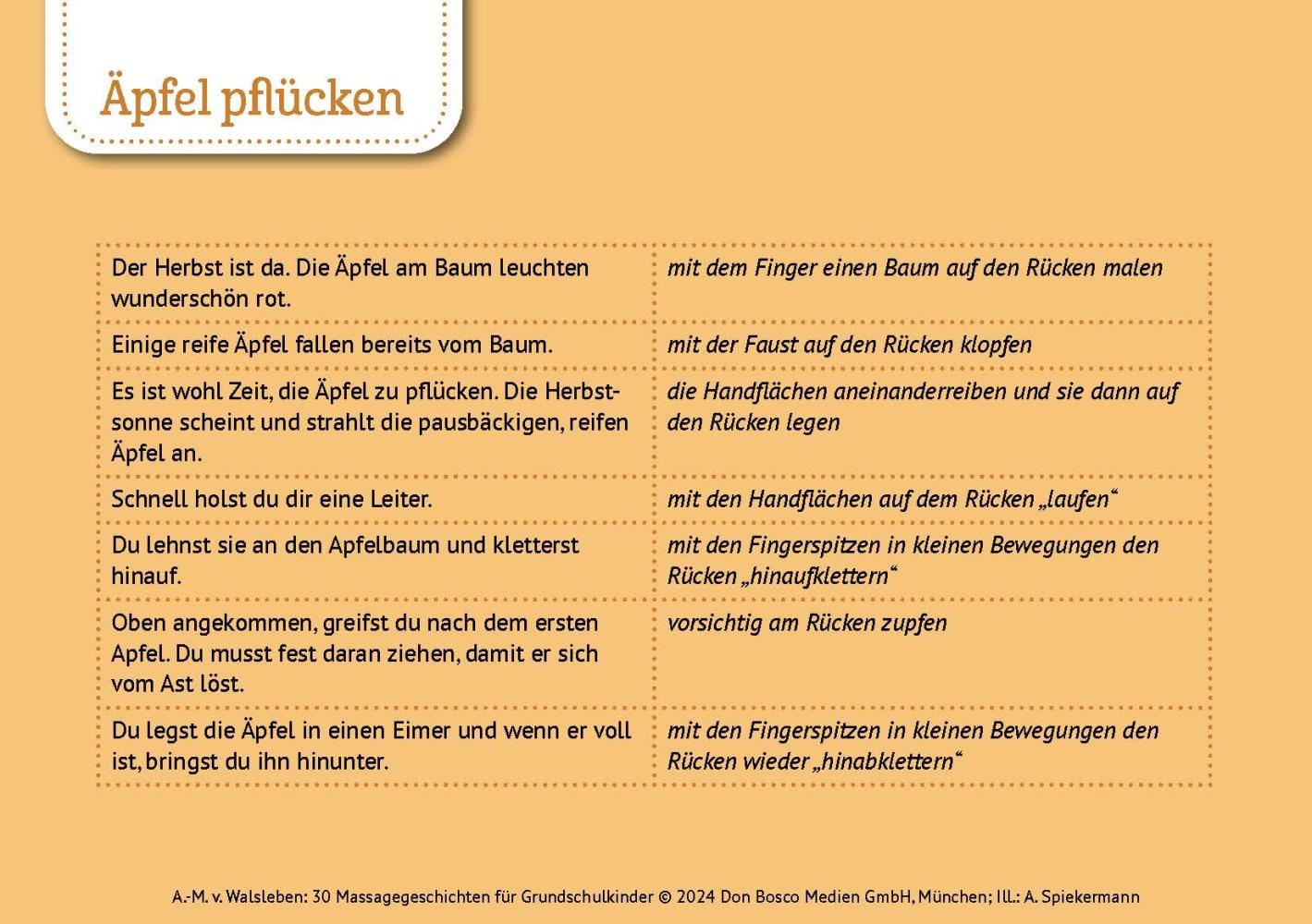 Beispielinhalt (Bild) 30 Massagegeschichten für Grundschulkinder