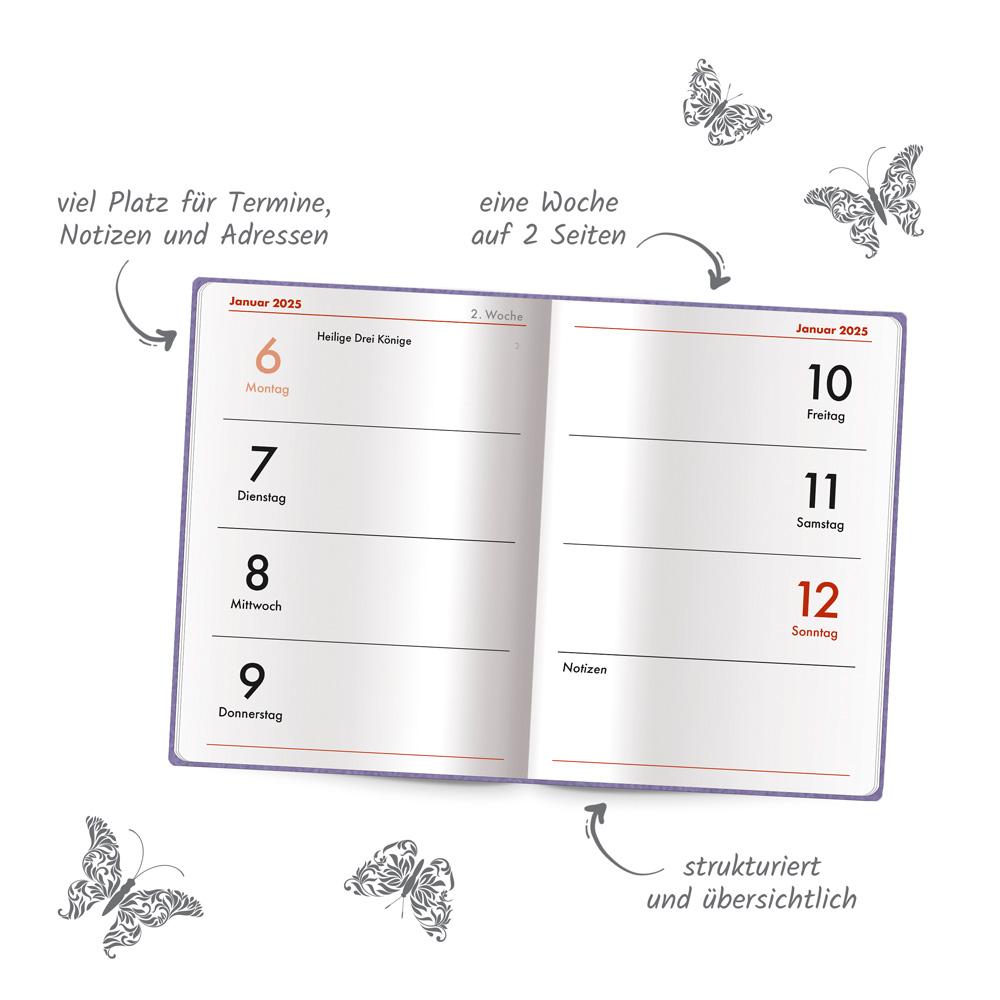 Beispielinhalt (Bild) Trötsch Taschenkalender A7 Soft Touch Blumen 2025