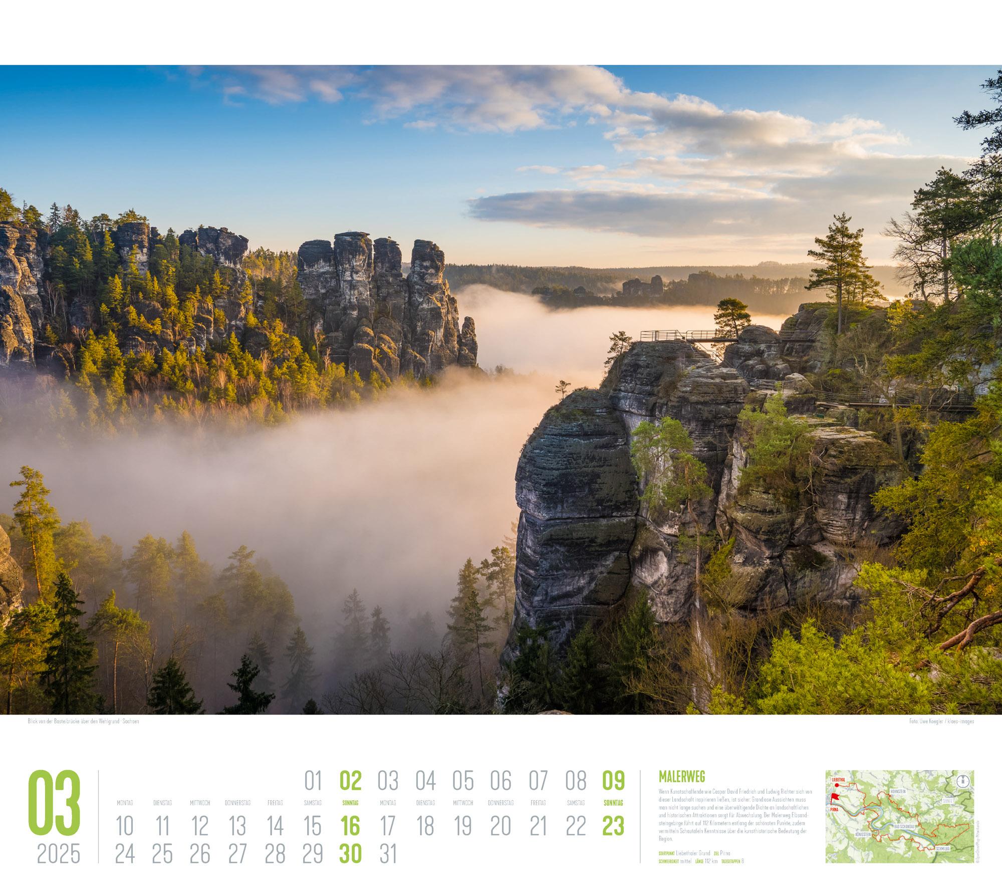 Beispielinhalt (Bild) Deutschland Wanderland - Die schönsten Wanderwege Kalender 2025