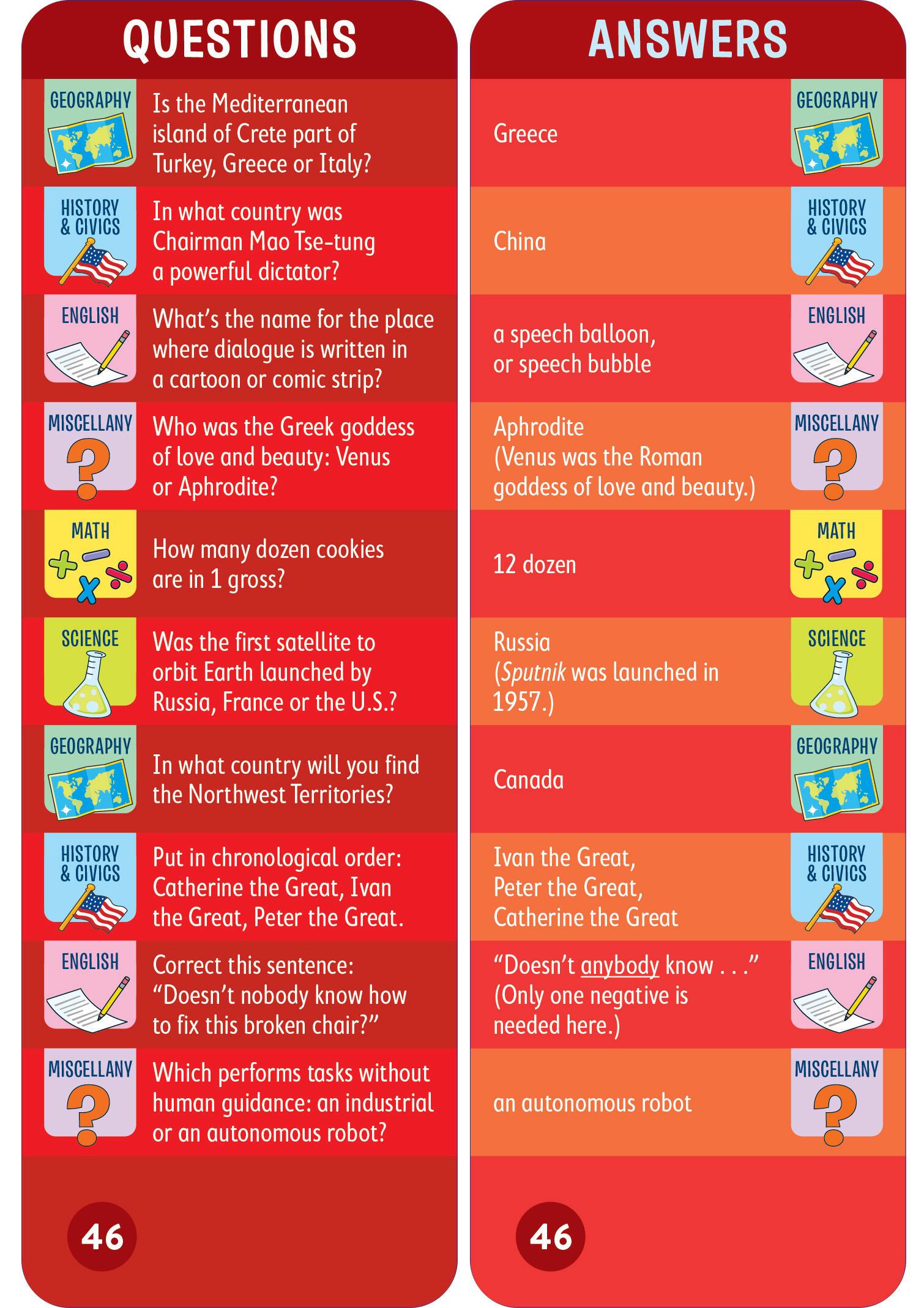 Beispielinhalt (Bild) Brain Quest 6th Grade Smart Cards Revised 4th Edition