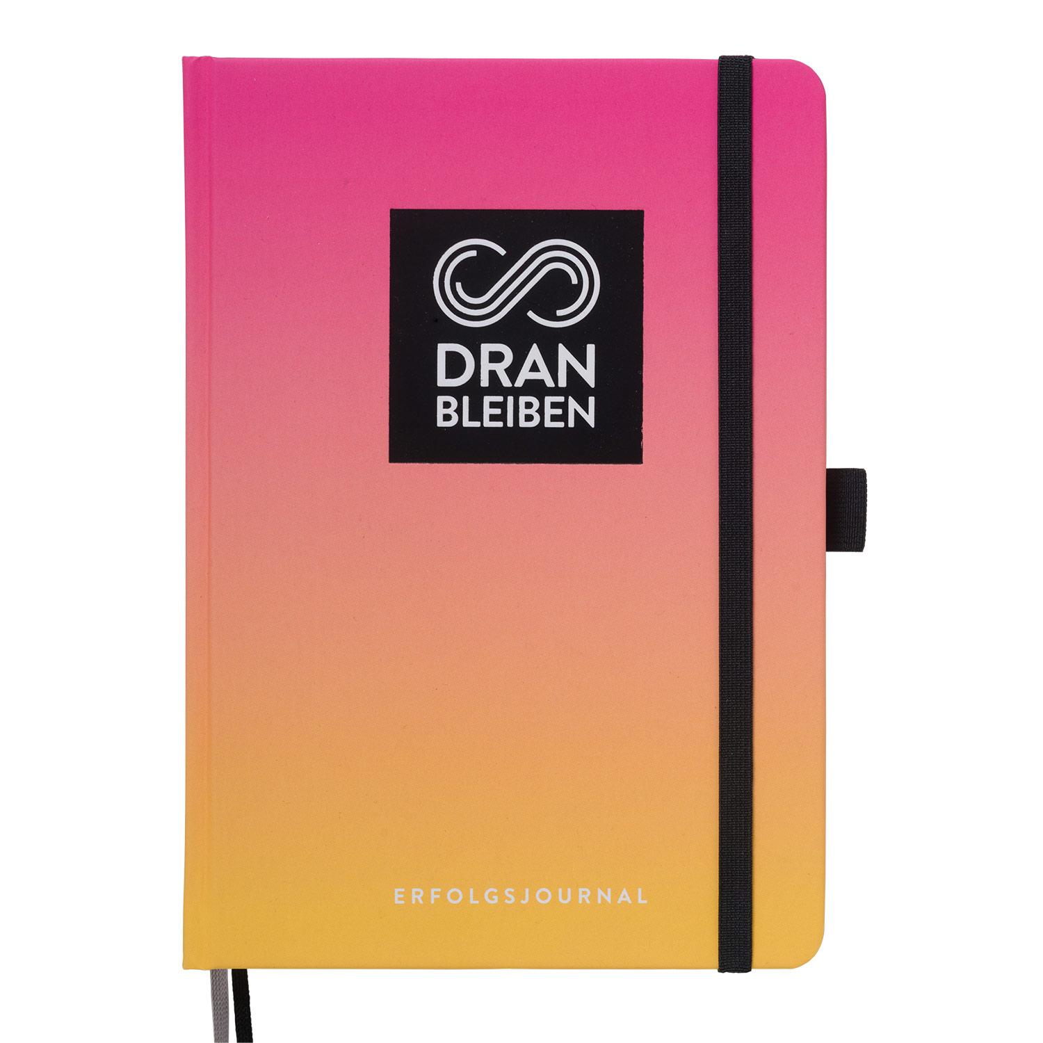 Vorderes Coverbild DRANBLEIBEN Erfolgsjournal, Sunny Pink