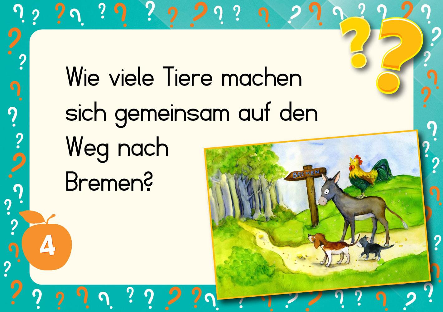Beispielinhalt (Bild) Lesen üben mit Bilderrätseln zu den Bremer Stadtmusikanten. 34 Bildkarten zur Leseförderung