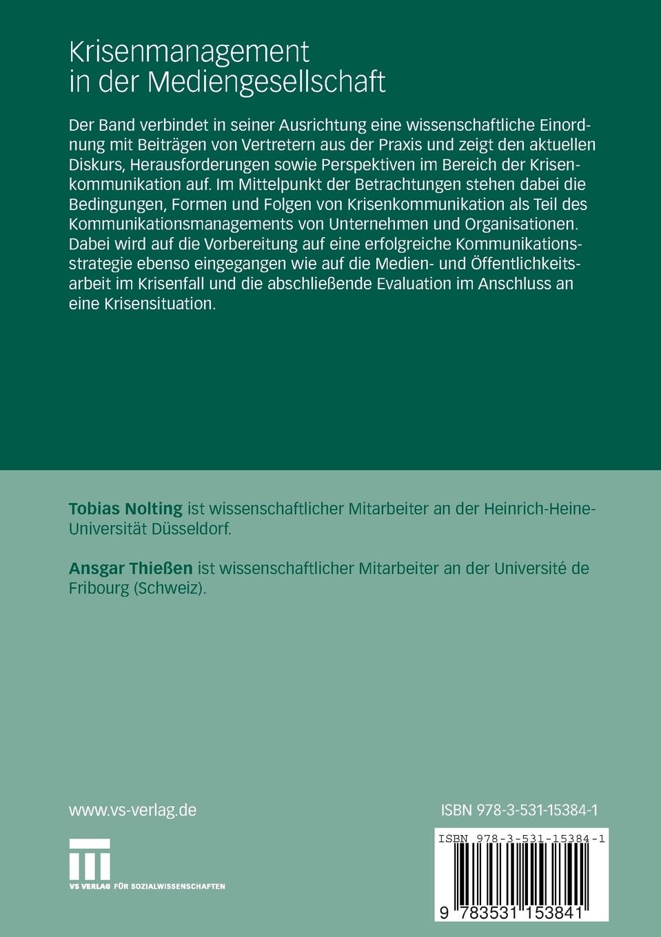 Rückseitencover Krisenmanagement in der Mediengesellschaft