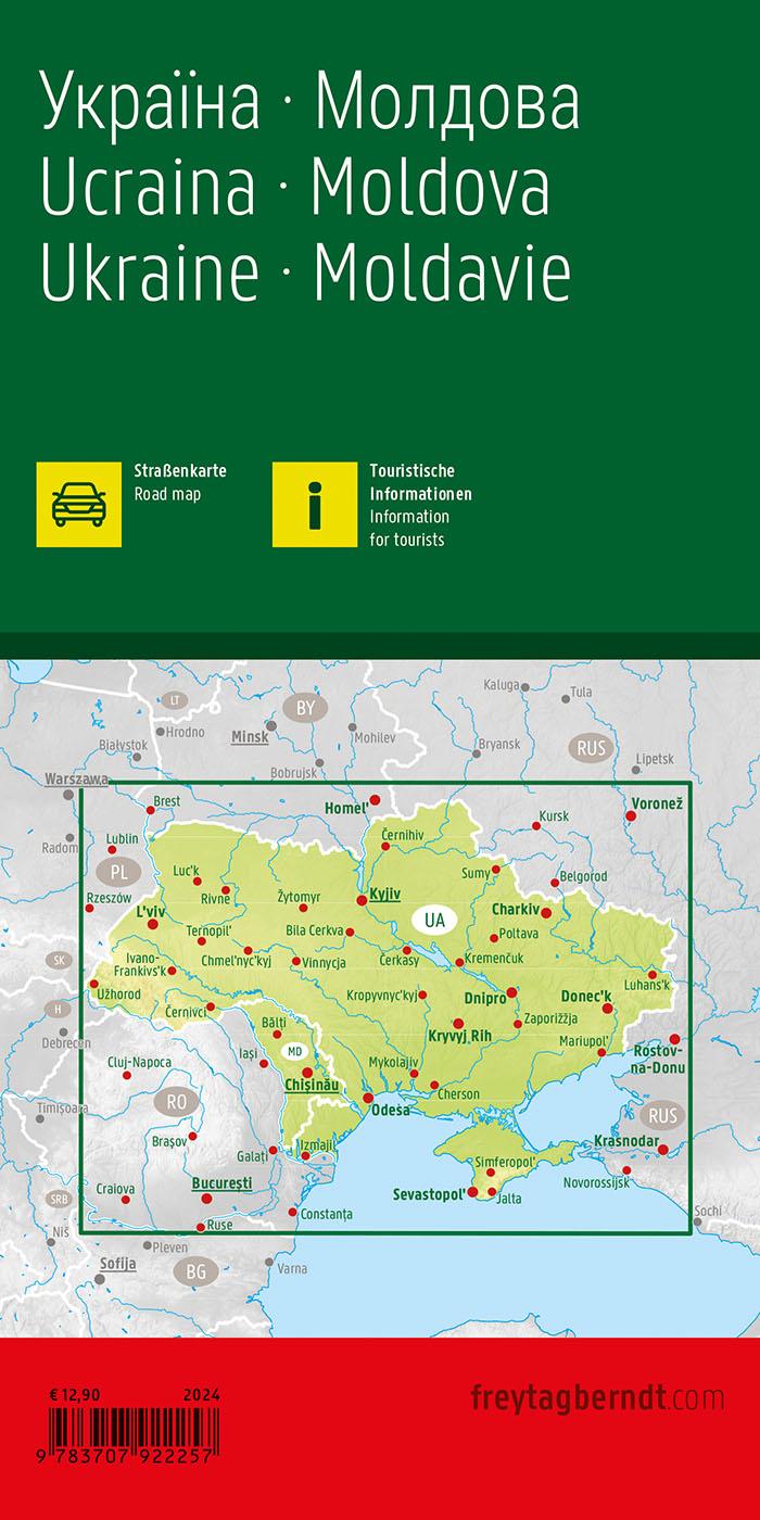 Rückseitencover Ukraine - Moldawien, Straßenkarte 1:1.000.000, freytag & berndt