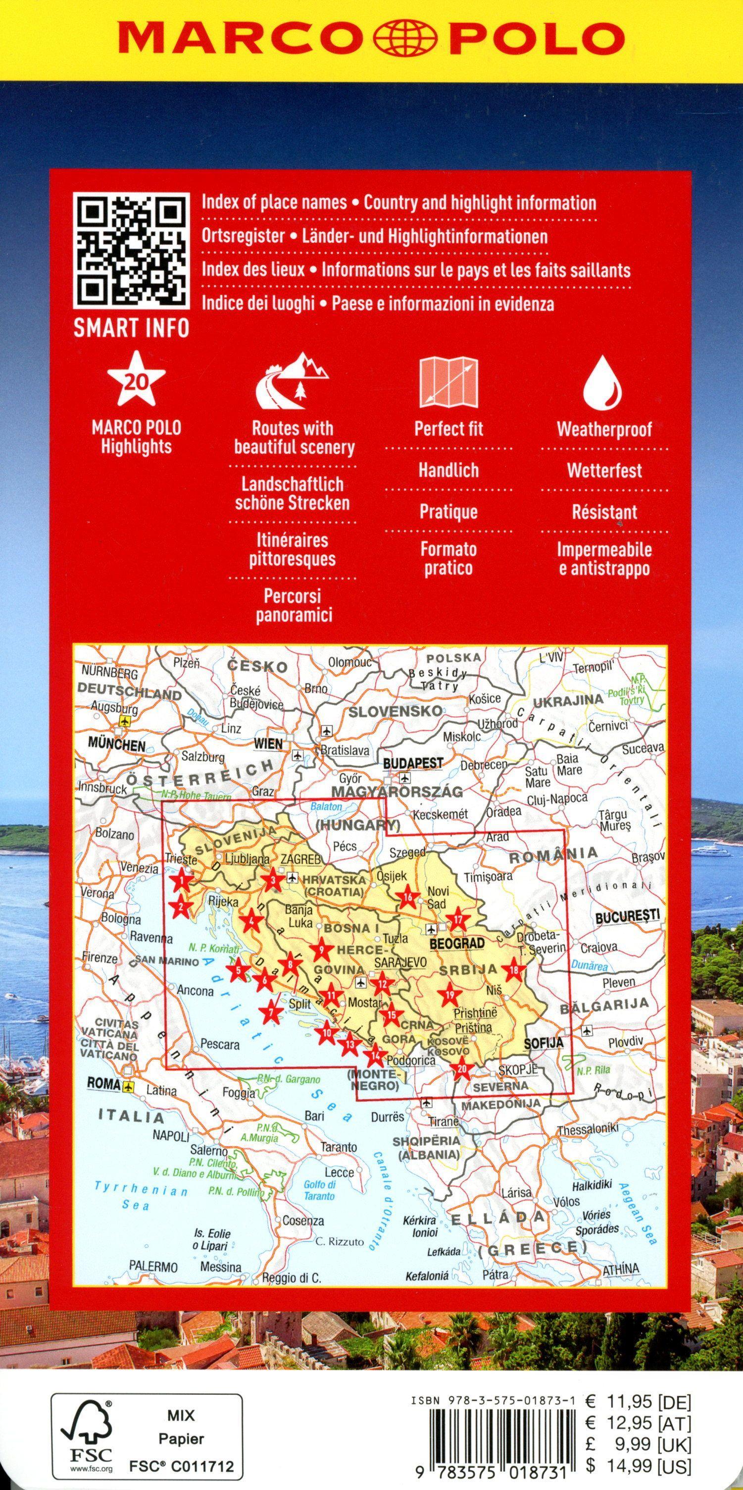 Beispielinhalt (Bild) MARCO POLO Reisekarte Kroatien, Serbien, Bosnien und Herzegowina 1:650.000