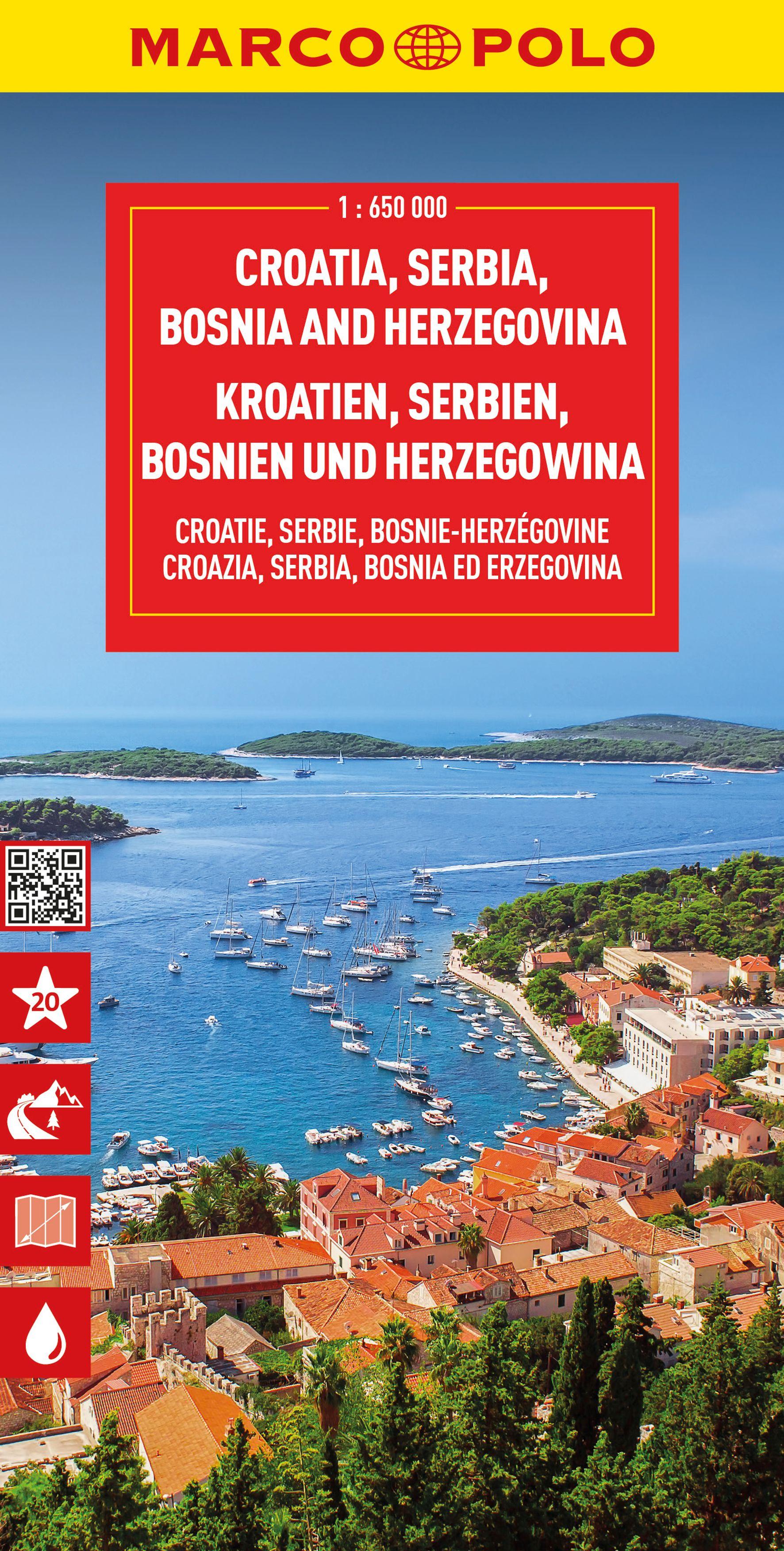 Vorderes Coverbild MARCO POLO Reisekarte Kroatien, Serbien, Bosnien und Herzegowina 1:650.000