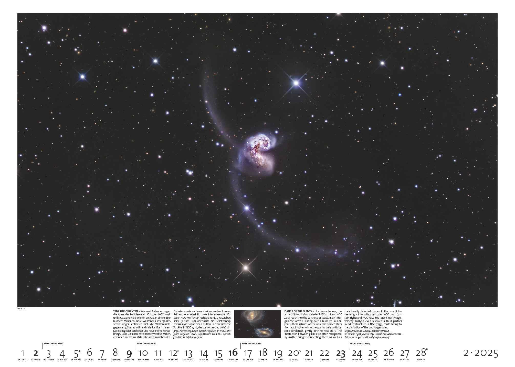 Beispielinhalt (Bild) PALAZZI - Sternzeit 2025 Wandkalender, 70x50cm, Posterkalender mit brillanten Aufnahmen aus unserem Universum, eine astronomische Reise in Zeit und Raum, Textinfos, internationales Kalendarium