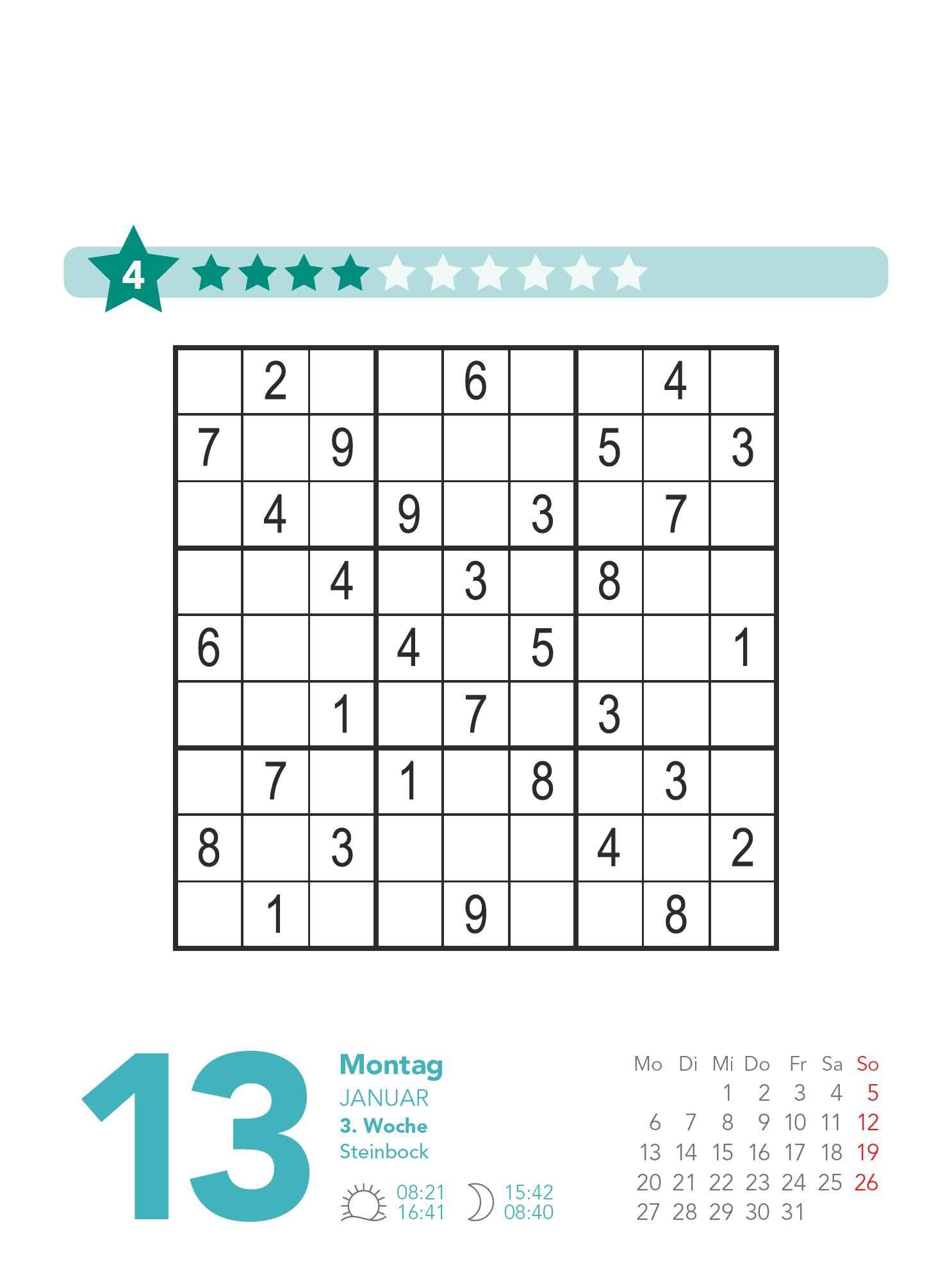 Beispielinhalt (Bild) Stefan Heine Sudoku mittel bis schwierig 2025 - Tagesabreißkalender -11,8x15,9 - Rätselkalender - Knobelkalender