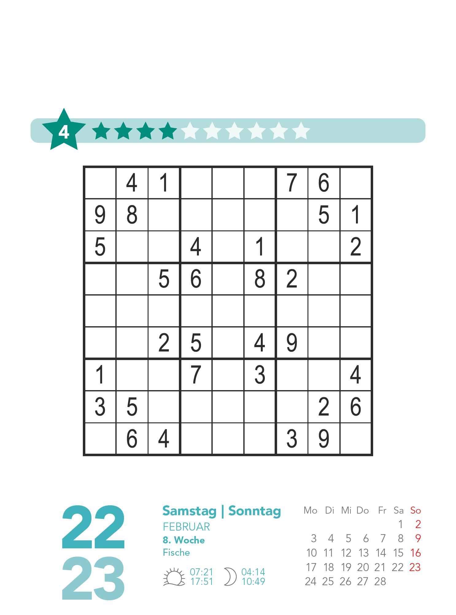 Beispielinhalt (Bild) Stefan Heine Sudoku mittel bis schwierig 2025 - Tagesabreißkalender -11,8x15,9 - Rätselkalender - Knobelkalender