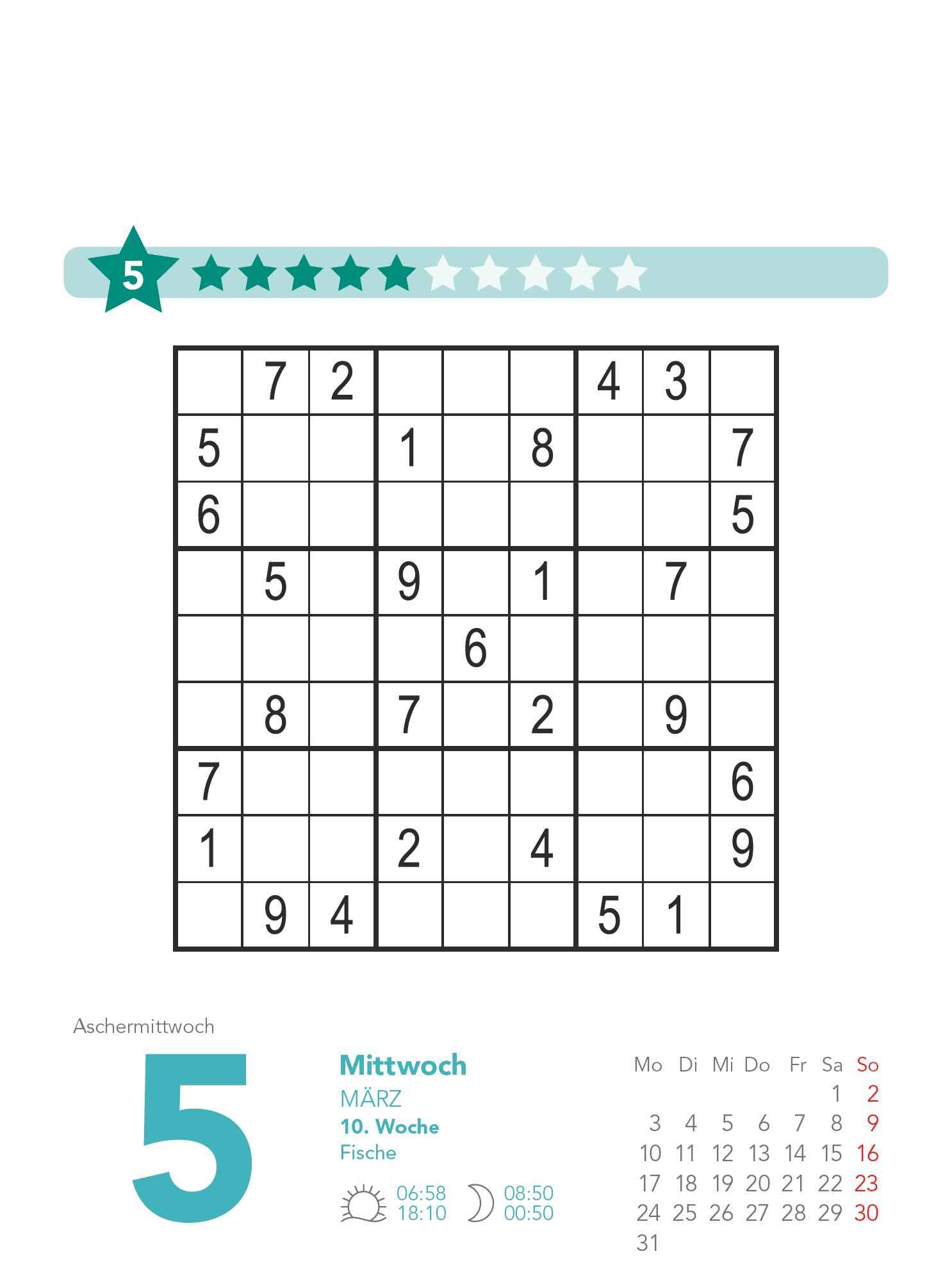 Beispielinhalt (Bild) Stefan Heine Sudoku mittel bis schwierig 2025 - Tagesabreißkalender -11,8x15,9 - Rätselkalender - Knobelkalender