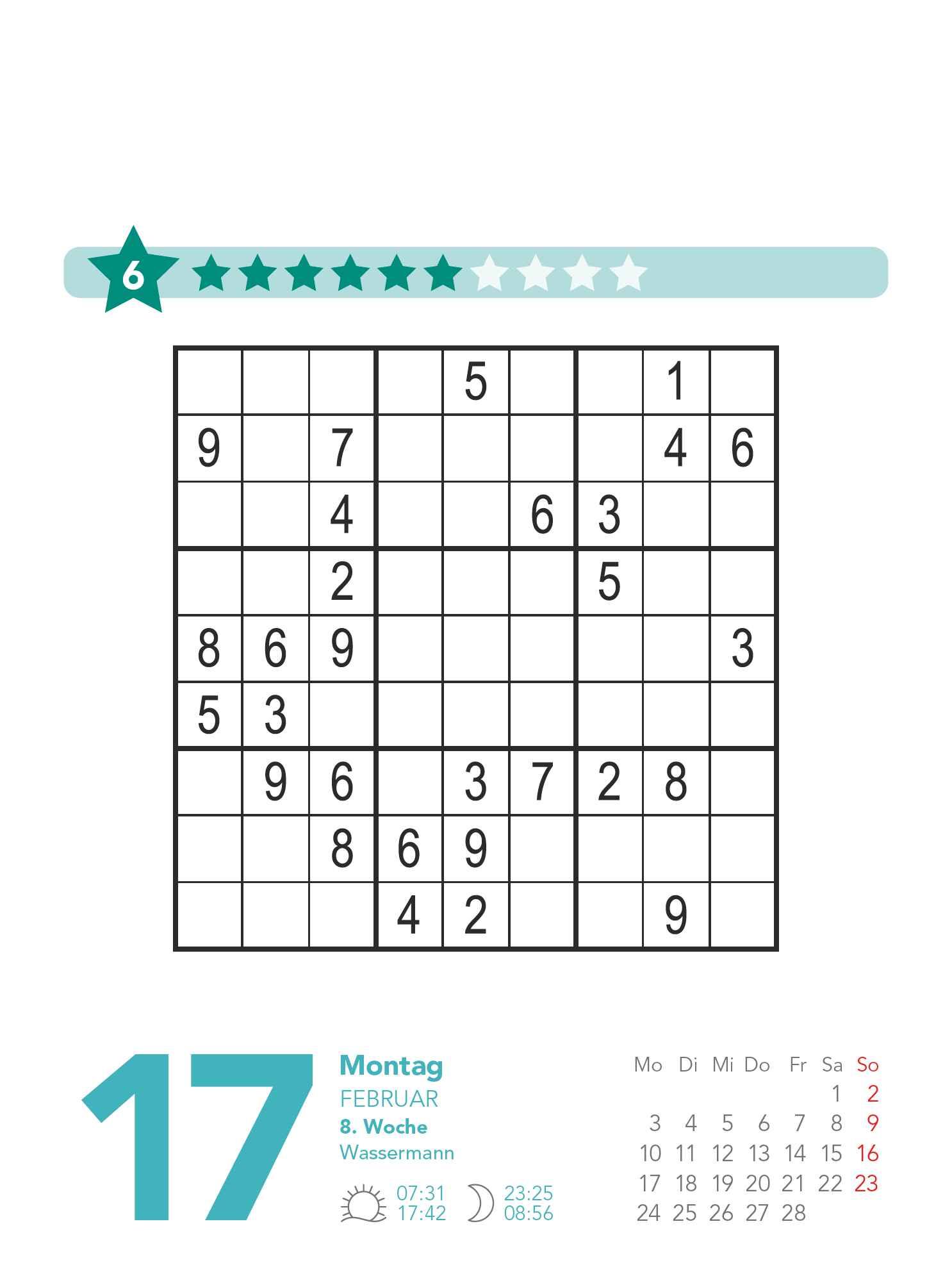 Beispielinhalt (Bild) Stefan Heine Sudoku mittel bis schwierig 2025 - Tagesabreißkalender -11,8x15,9 - Rätselkalender - Knobelkalender