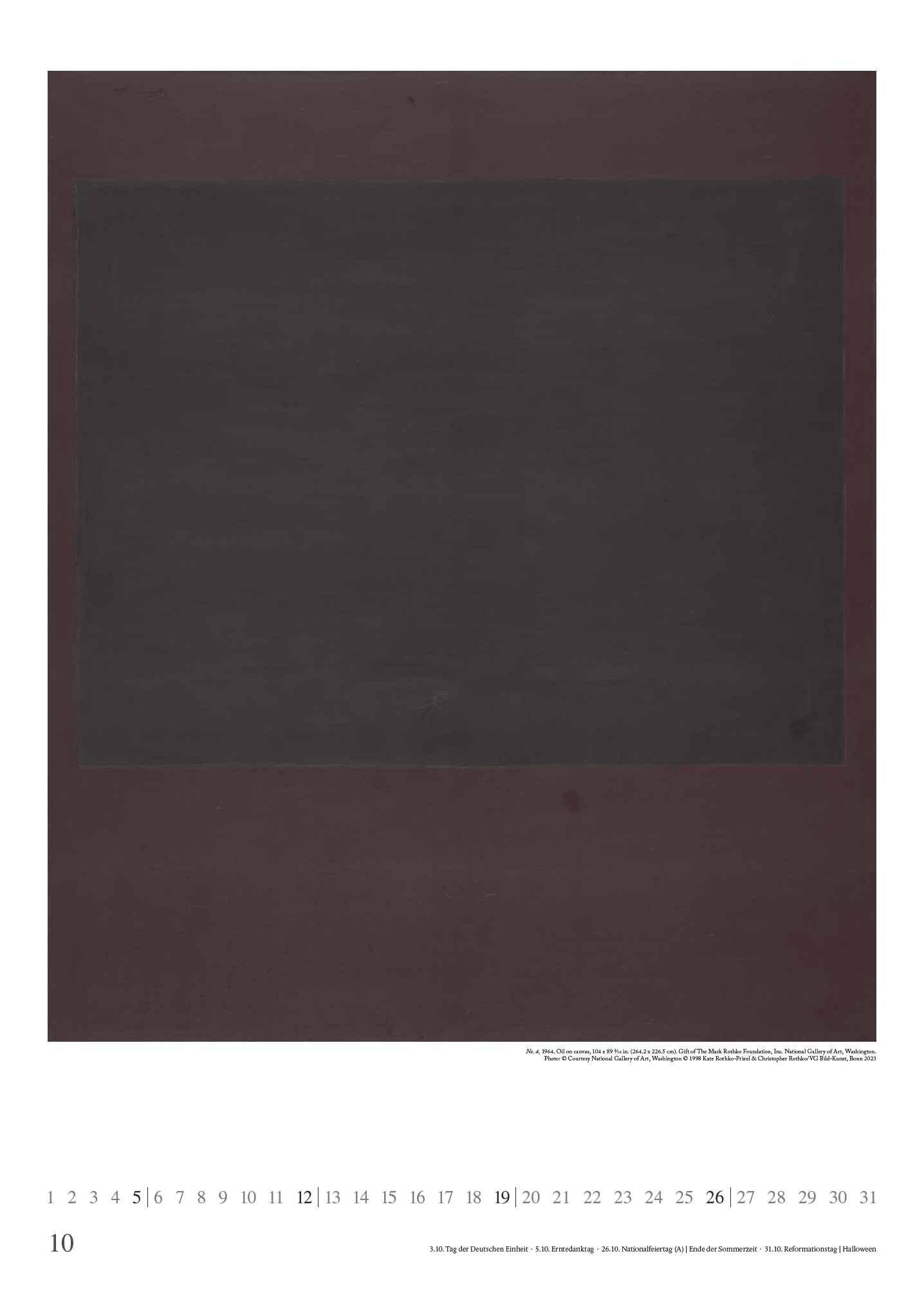Beispielinhalt (Bild) Mark Rothko 2025 - Kunst-Kalender - Poster-Kalender - 50x70