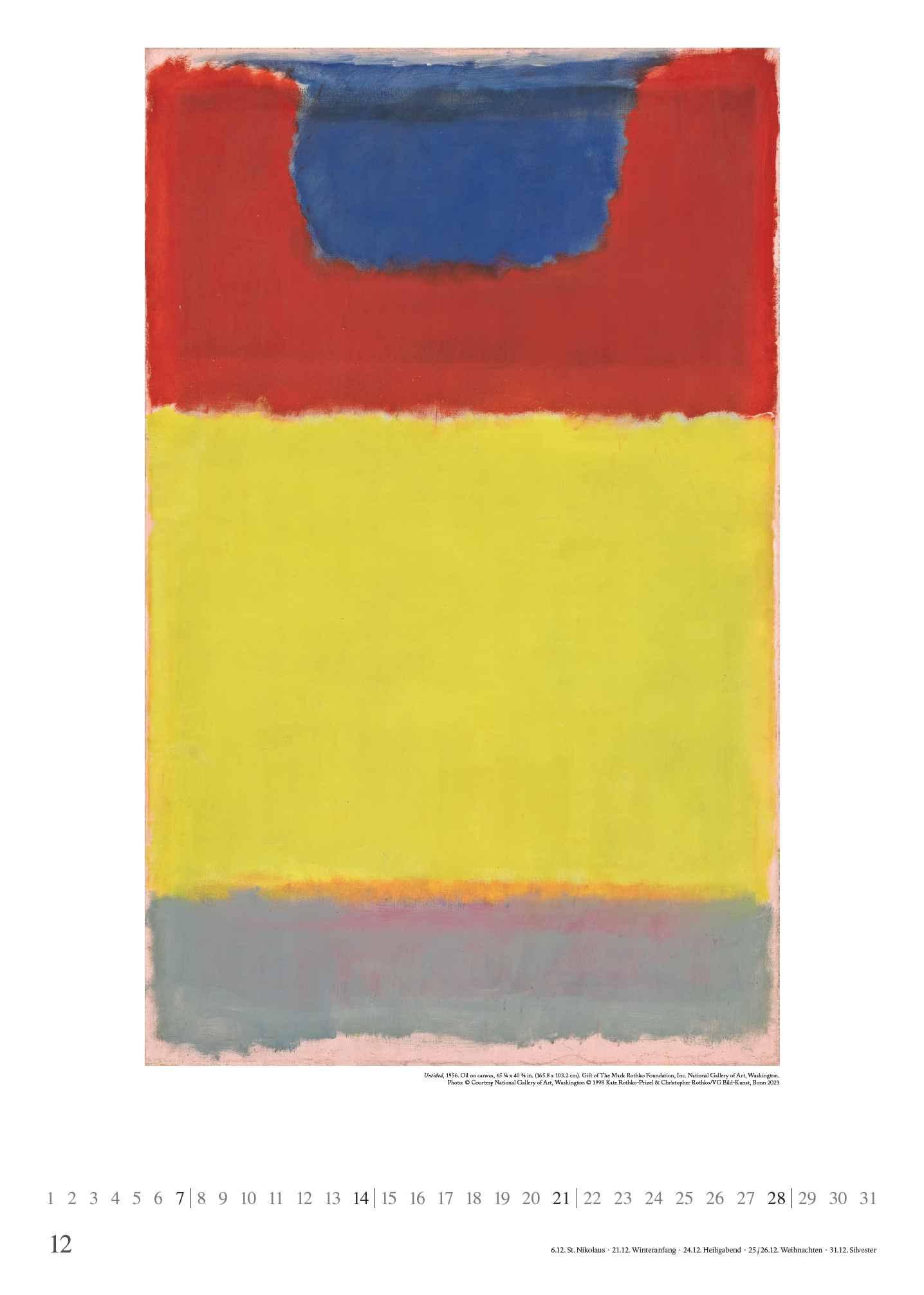 Beispielinhalt (Bild) Mark Rothko 2025 - Kunst-Kalender - Poster-Kalender - 50x70