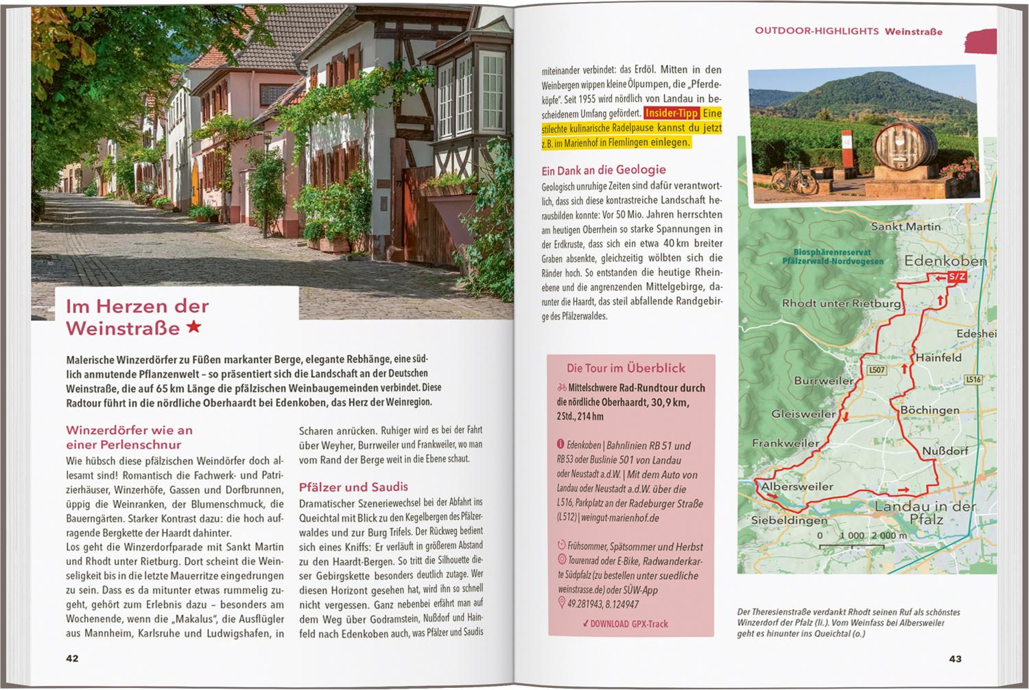 Beispielinhalt (Bild) MARCO POLO OUTDOOR GUIDE Reiseführer Pfalz