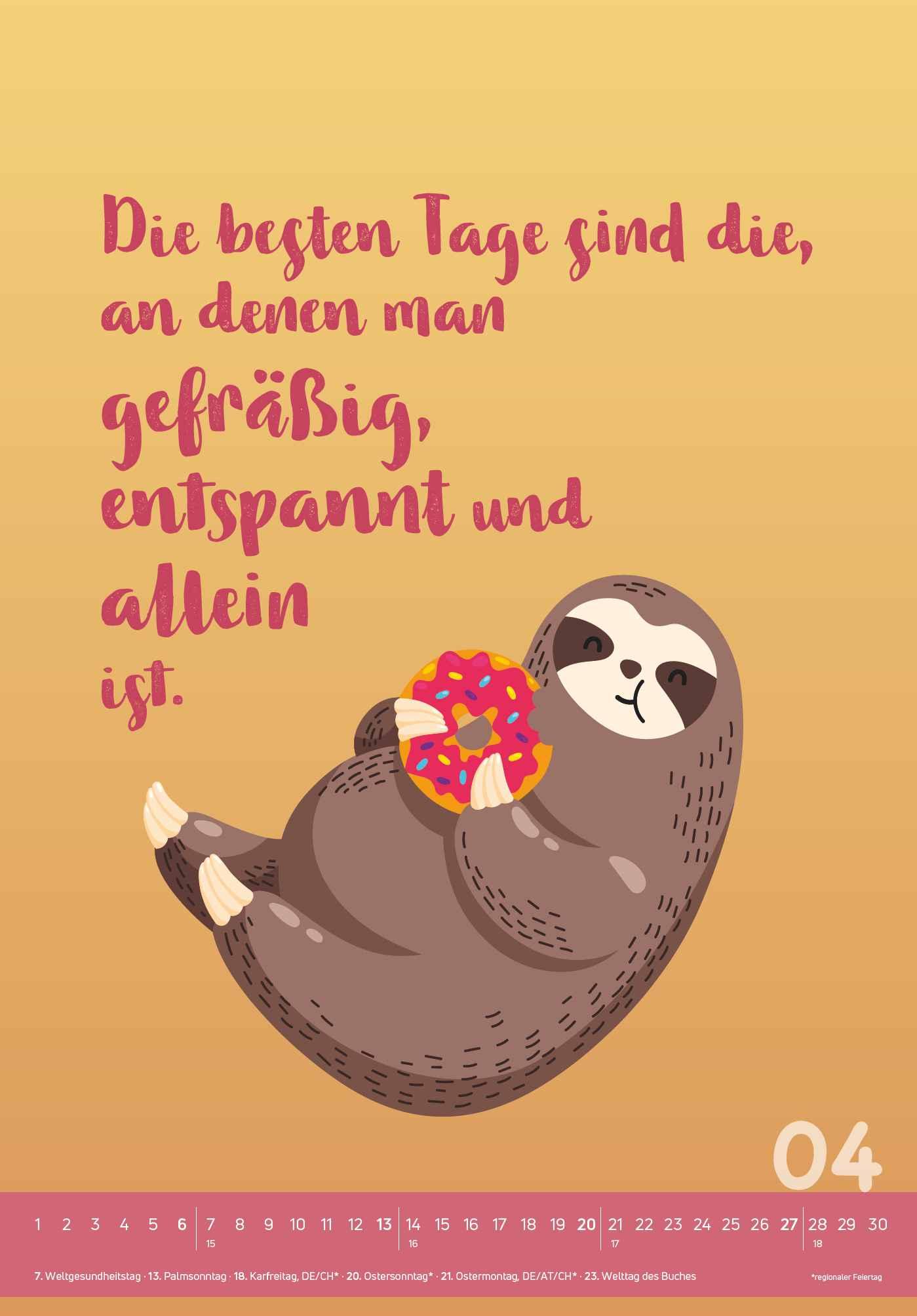 Beispielinhalt (Bild) Der total gechillte Faultierkalender 2025 - Bild-Kalender 23,7x34 cm - mit witzigen Sprüchen - Humor - Cartoons - Wandkalender - Alpha Edition