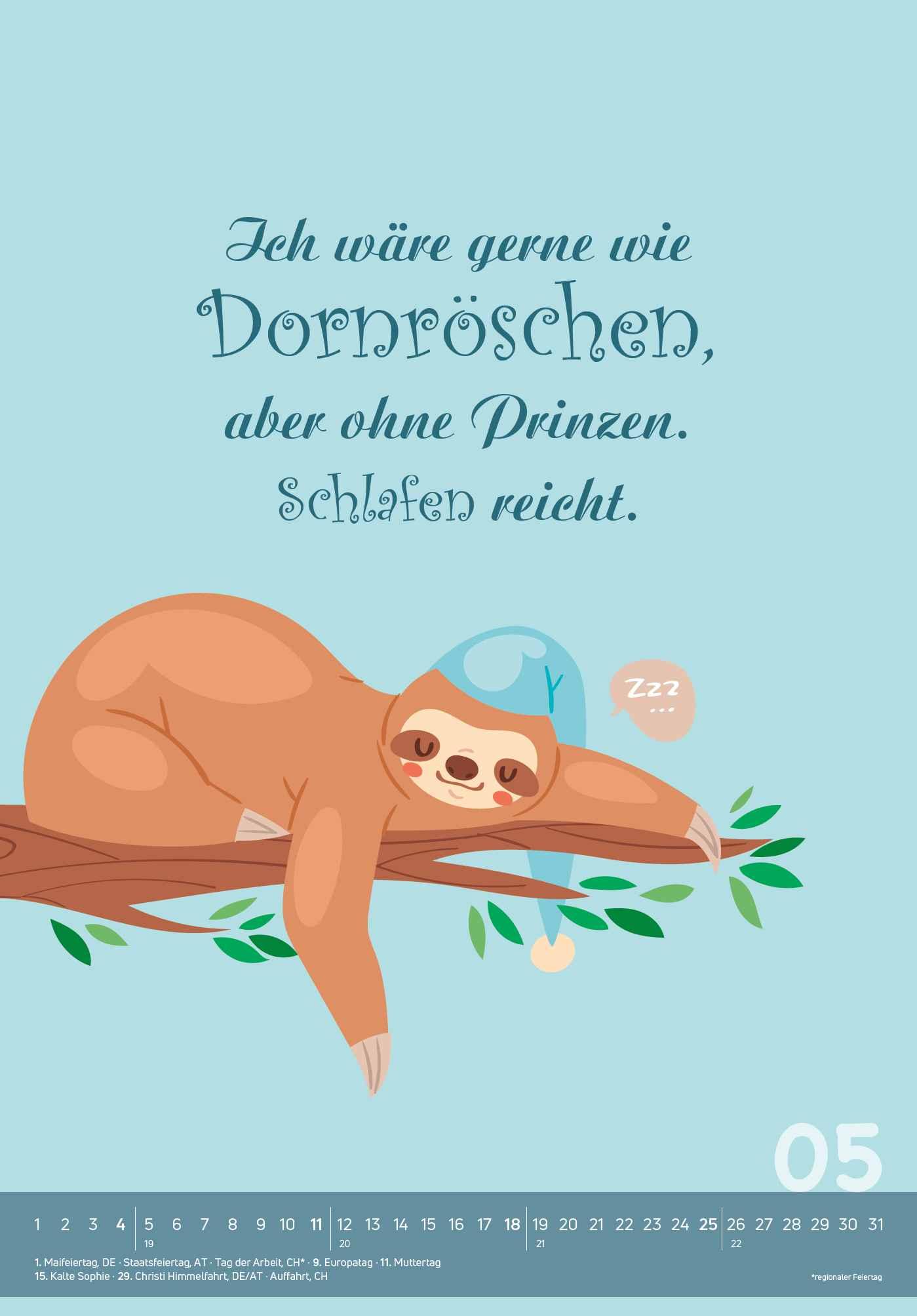 Beispielinhalt (Bild) Der total gechillte Faultierkalender 2025 - Bild-Kalender 23,7x34 cm - mit witzigen Sprüchen - Humor - Cartoons - Wandkalender - Alpha Edition