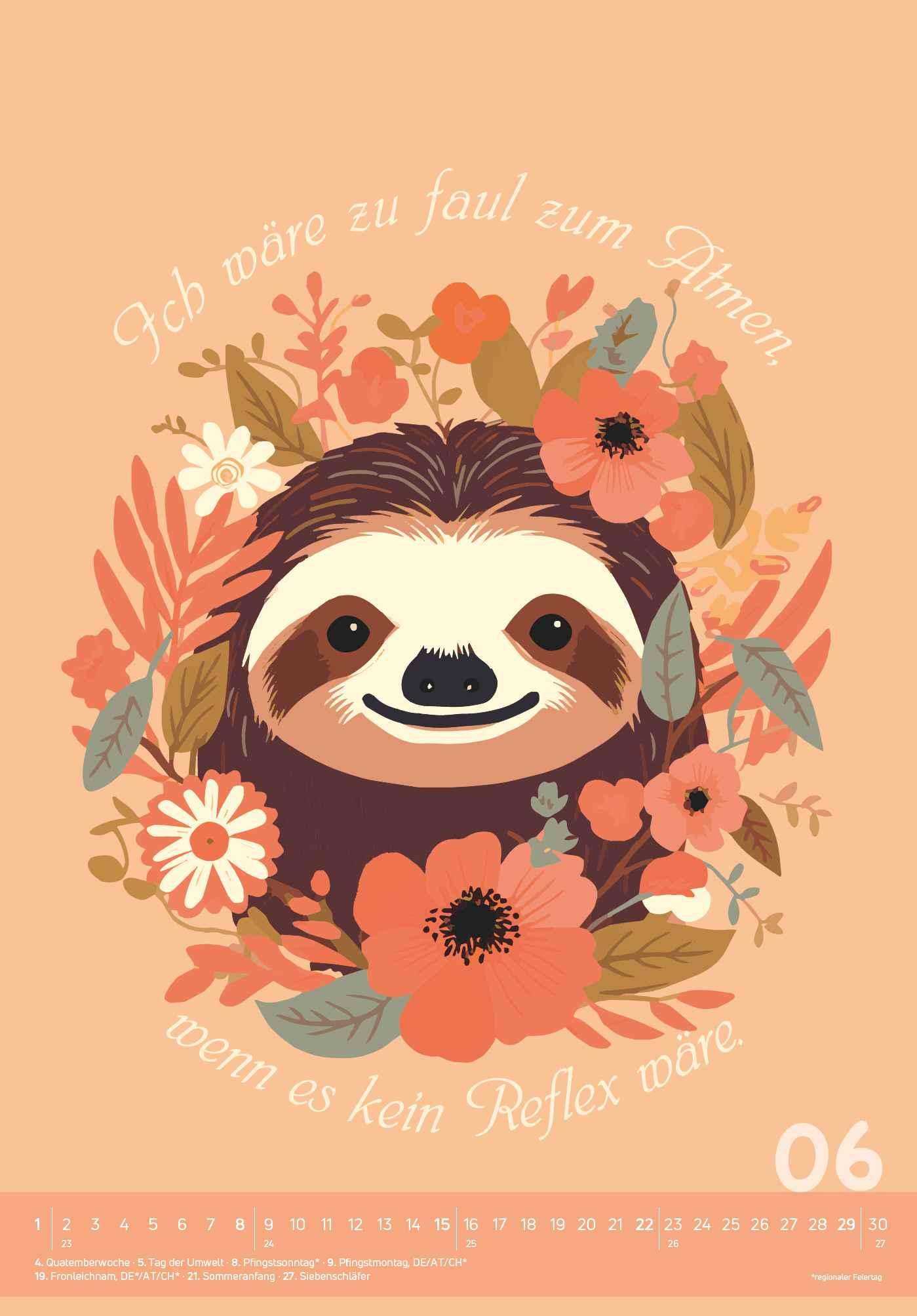 Beispielinhalt (Bild) Der total gechillte Faultierkalender 2025 - Bild-Kalender 23,7x34 cm - mit witzigen Sprüchen - Humor - Cartoons - Wandkalender - Alpha Edition
