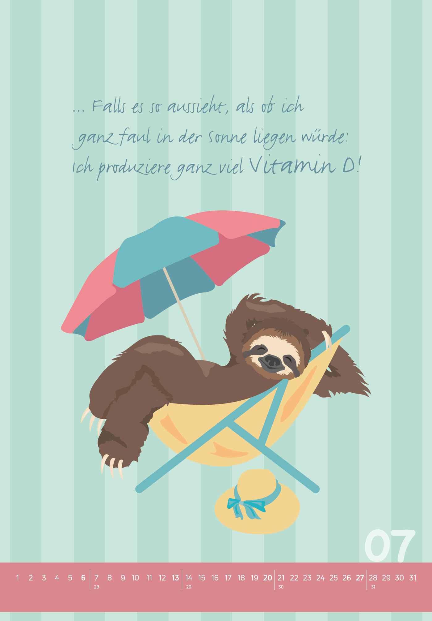 Beispielinhalt (Bild) Der total gechillte Faultierkalender 2025 - Bild-Kalender 23,7x34 cm - mit witzigen Sprüchen - Humor - Cartoons - Wandkalender - Alpha Edition