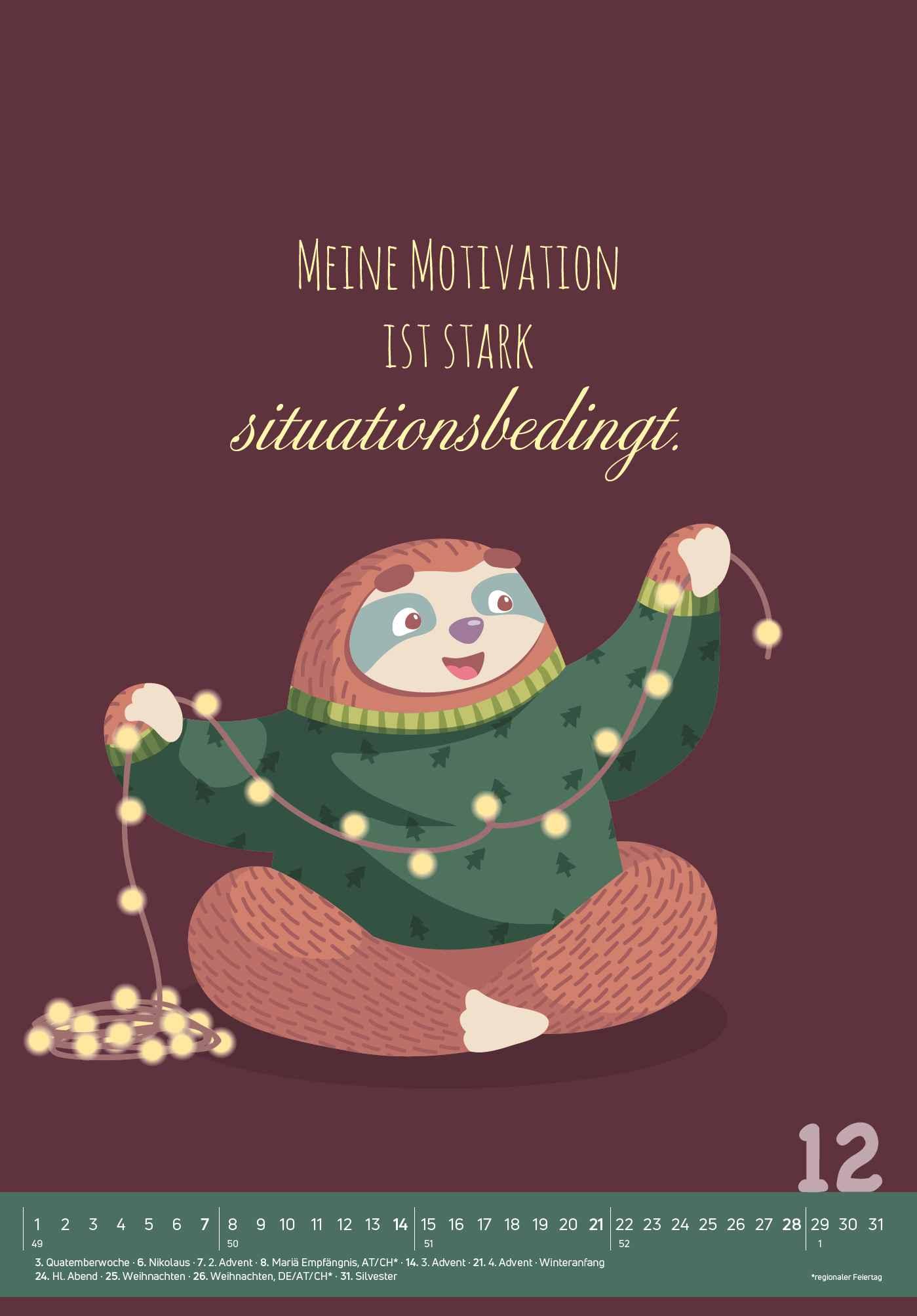 Beispielinhalt (Bild) Der total gechillte Faultierkalender 2025 - Bild-Kalender 23,7x34 cm - mit witzigen Sprüchen - Humor - Cartoons - Wandkalender - Alpha Edition