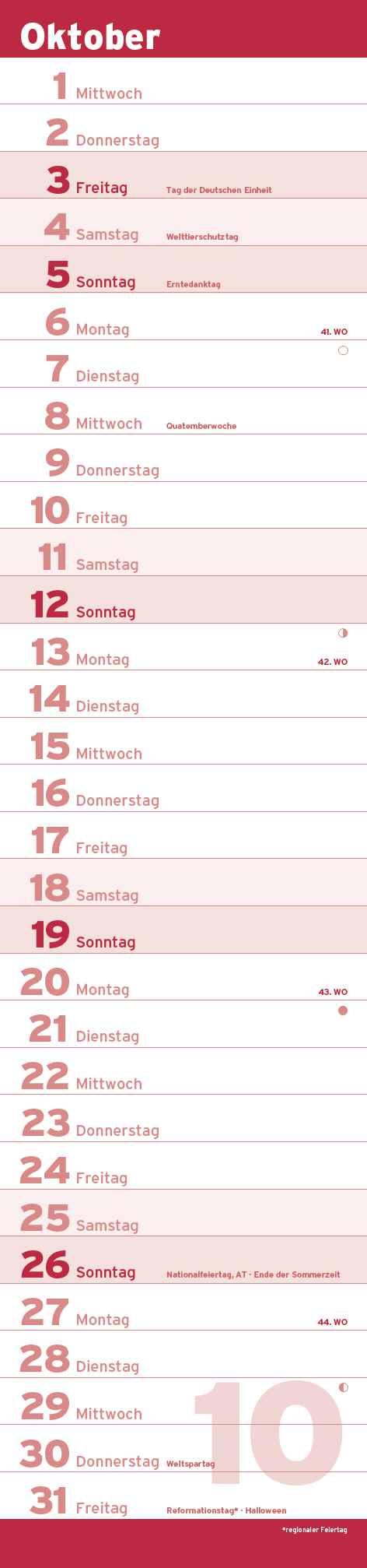 Beispielinhalt (Bild) Notizkalender XL Rot 2025 - Streifenkalender 15x64 cm - Wandplaner - Küchenkalender - schmales Design - eine Spalte - Langplaner