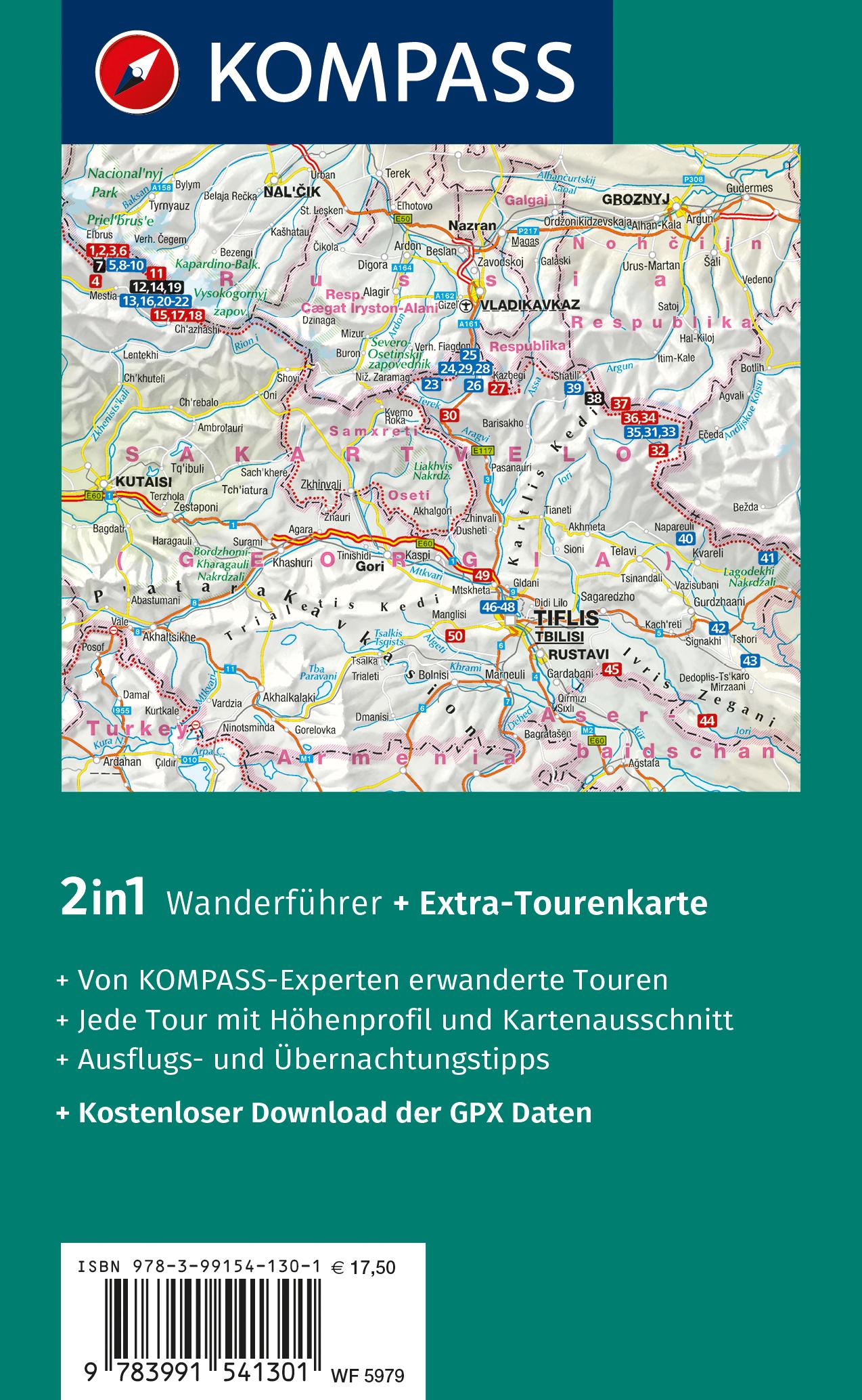 Rückseitencover KOMPASS Wanderführer Georgien, Kaukasus, 50 Touren mit Extra-Tourenkarte