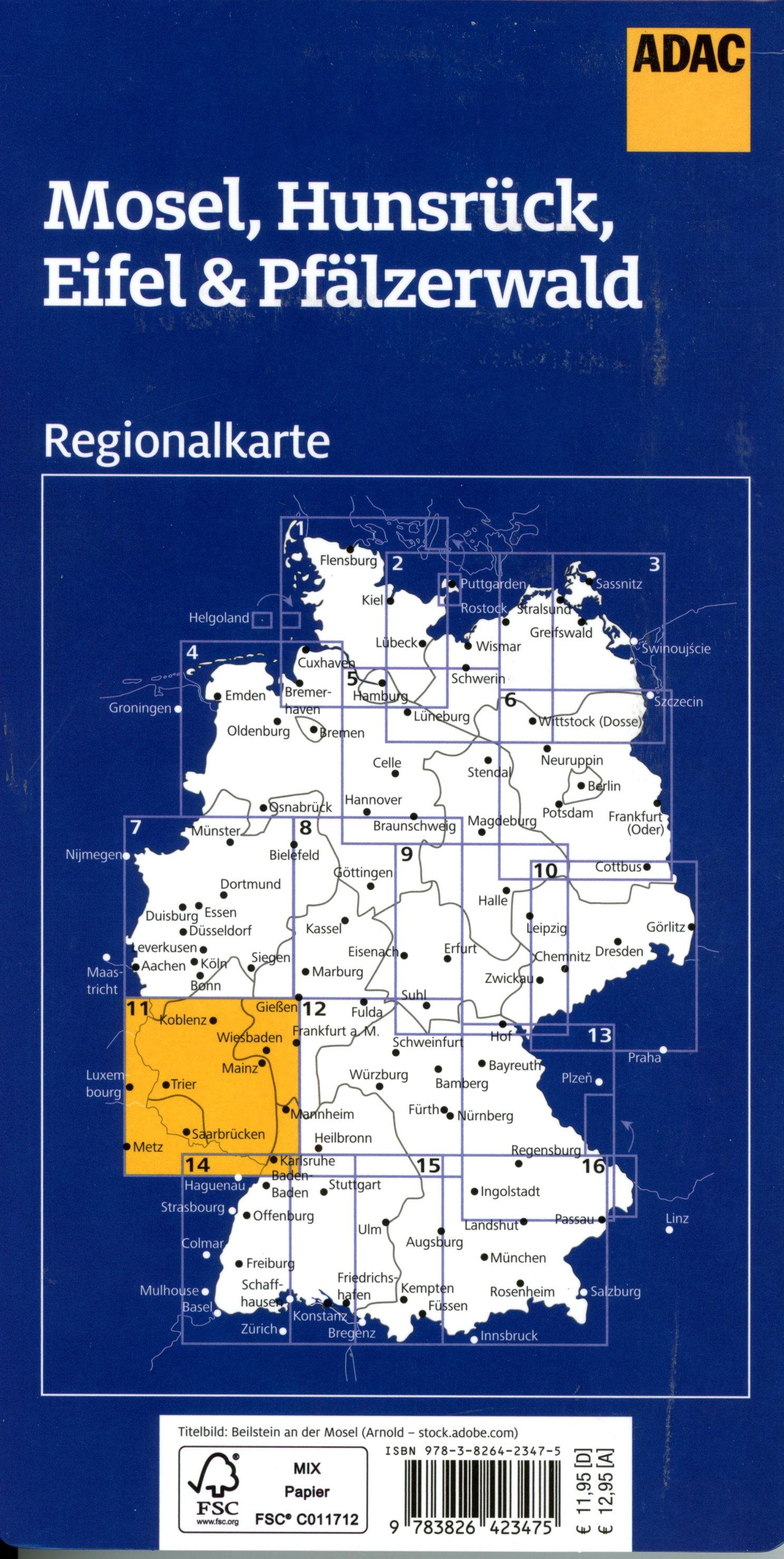 Beispielinhalt (Bild) ADAC Regionalkarte 11 Mosel, Eifel, Hunsrück, Pfälzerwald 1:150.000