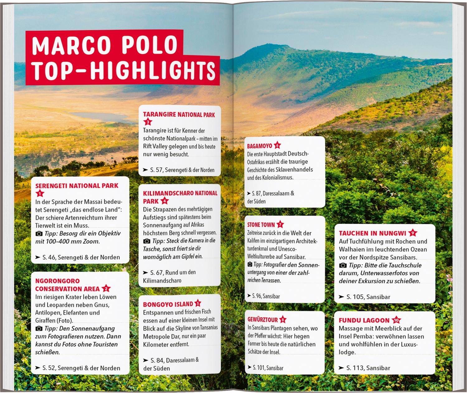 Beispielinhalt (Bild) MARCO POLO Reiseführer Tansania, Sansibar
