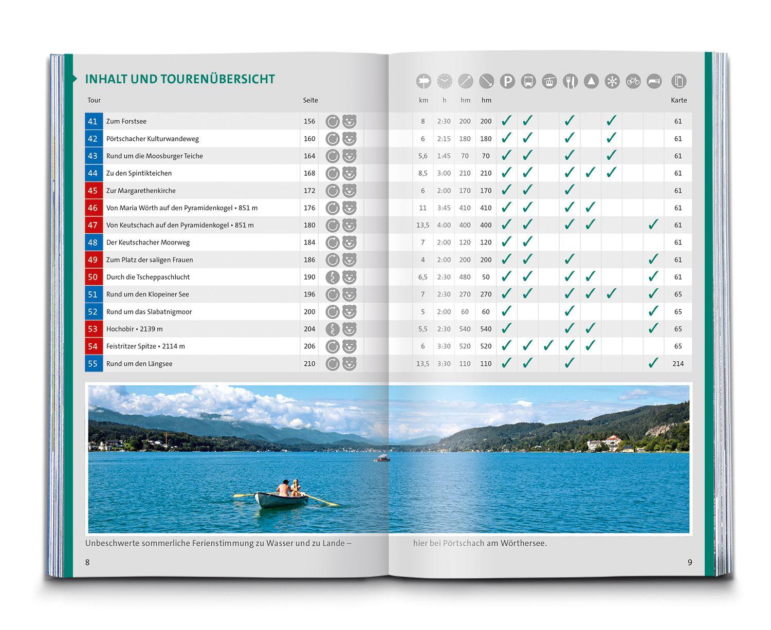 Beispielinhalt (Bild) KOMPASS Wanderführer Kärntner Seen, 55 Touren mit Extra-Tourenkarte