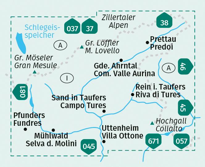 Beispielinhalt (Bild) KOMPASS Wanderkarte 082 Ahrntaler Berge / I Monti della Valle Aurina 1:25.000