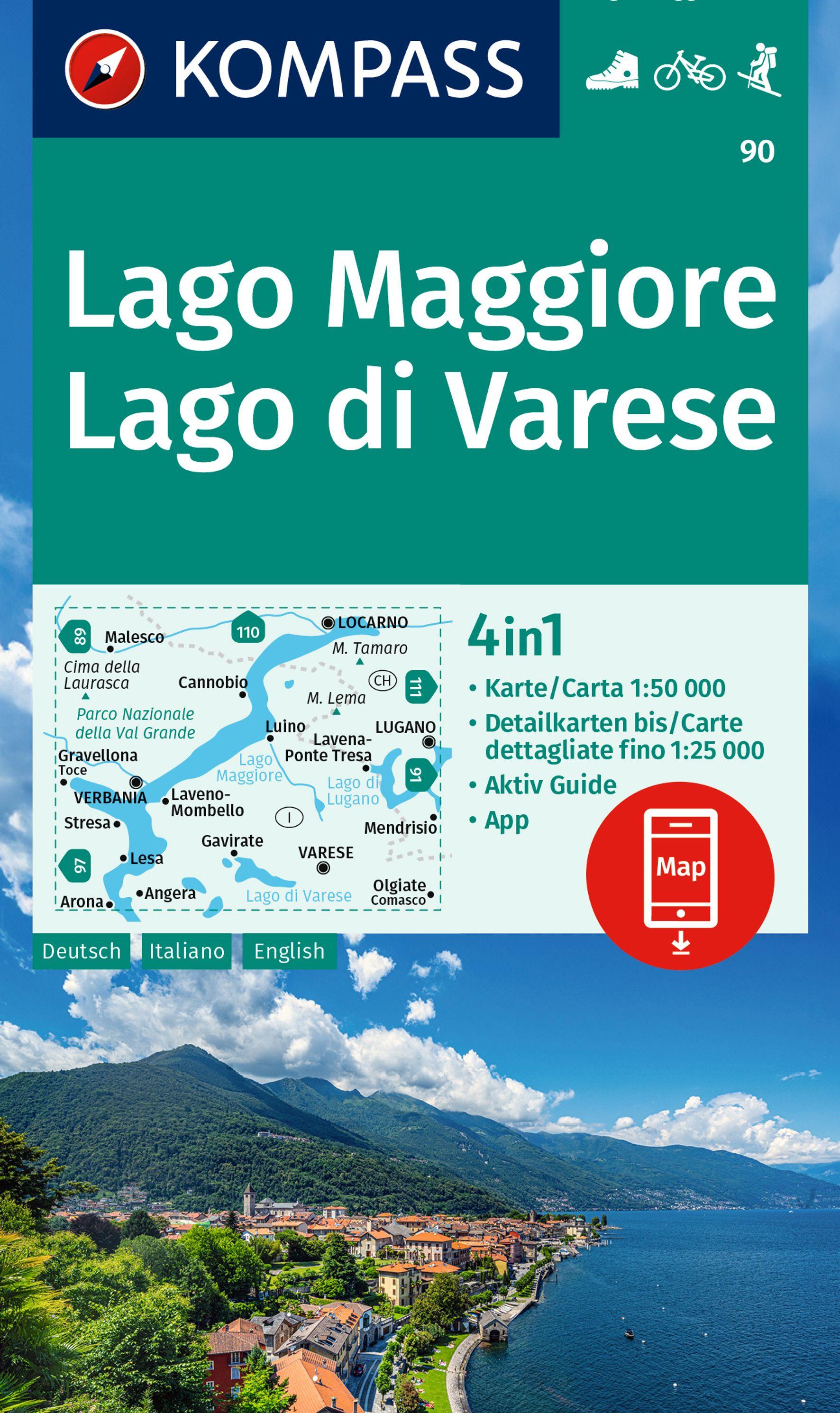 Vorderes Coverbild KOMPASS Wanderkarte 90 Lago Maggiore, Lago di Varese 1:50.000