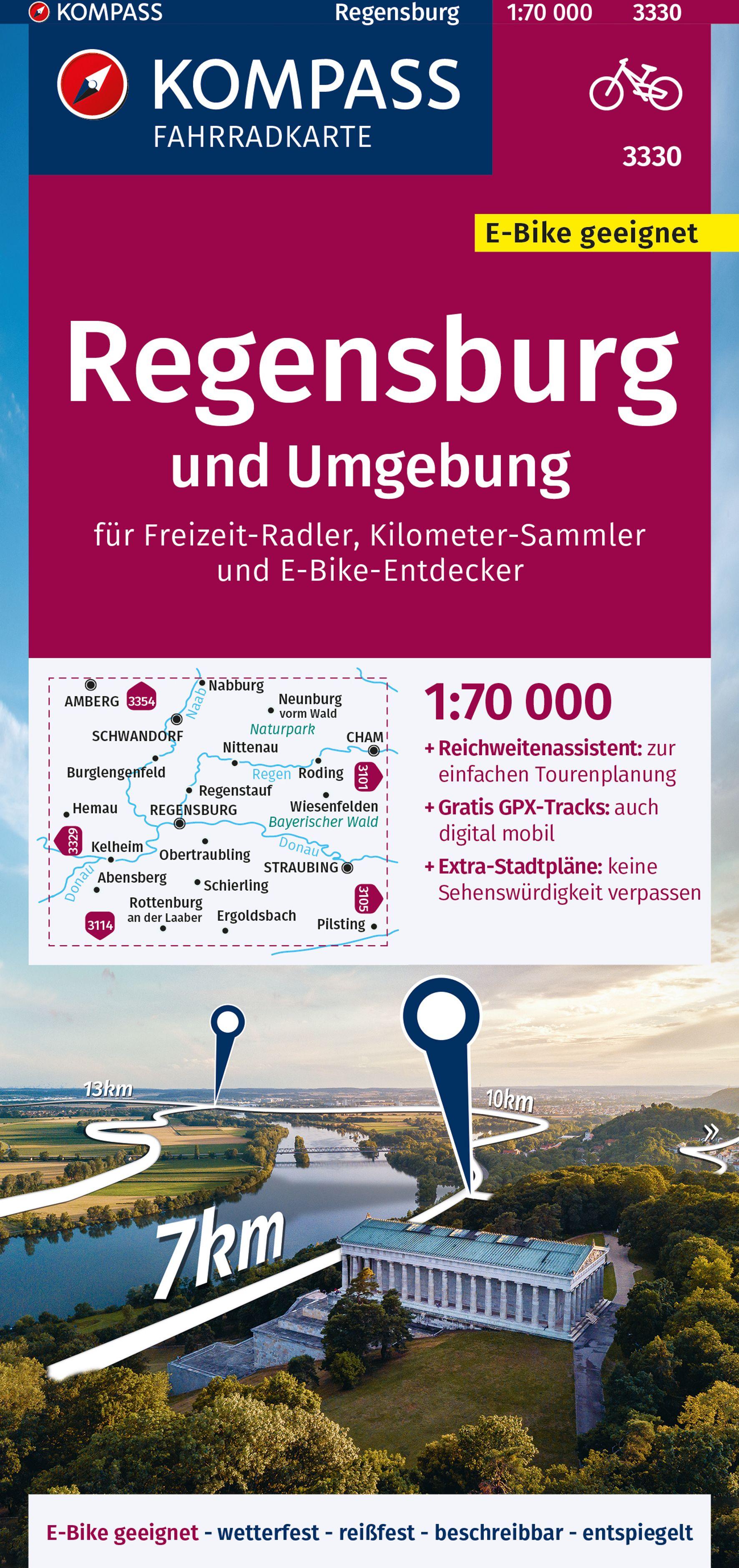 Vorderes Coverbild KOMPASS Fahrradkarte 3330 Regensburg und Umgebung 1:70.000