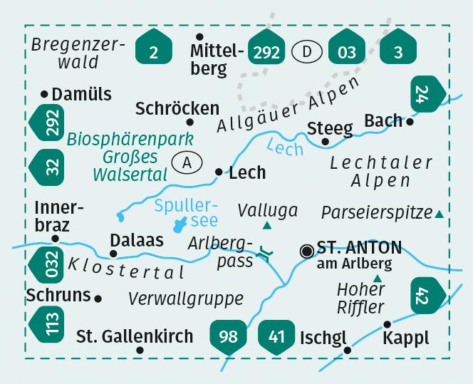Beispielinhalt (Bild) KOMPASS Wanderkarte 33 Arlberg, Verwallgruppe 1:50.000