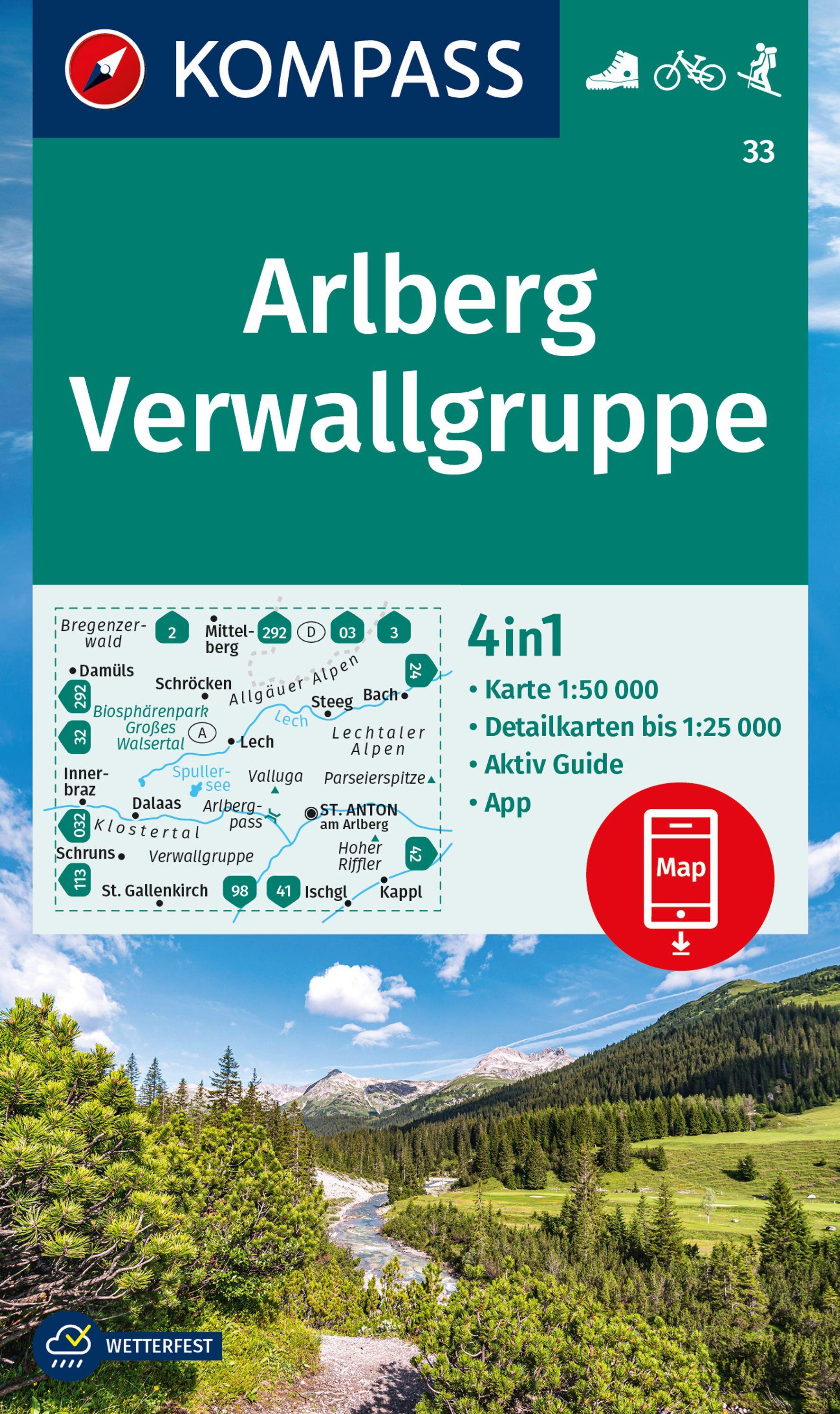 Vorderes Coverbild KOMPASS Wanderkarte 33 Arlberg, Verwallgruppe 1:50.000