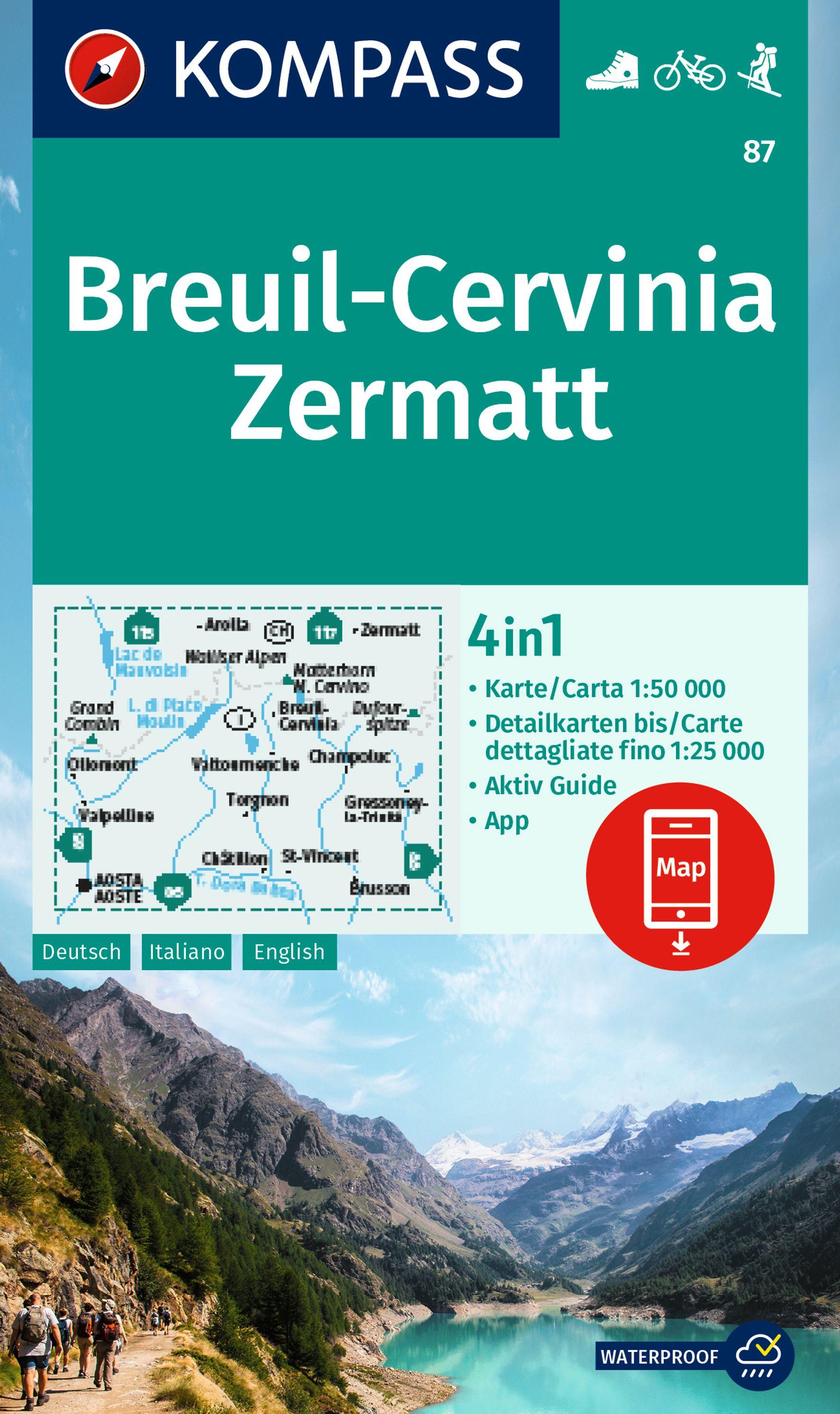 Vorderes Coverbild KOMPASS Wanderkarte 87 Breuil-Cervinia, Zermatt 1:50.000