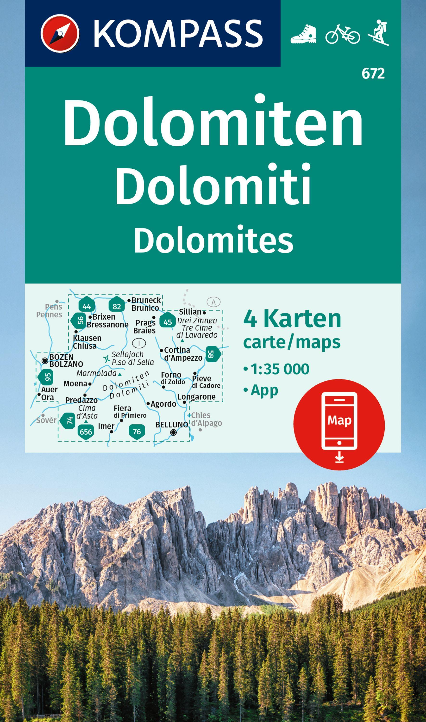 Vorderes Coverbild KOMPASS Wanderkarten-Set 672 Dolomiten, Dolomiti, Dolomites (4 Karten) 1:35.000