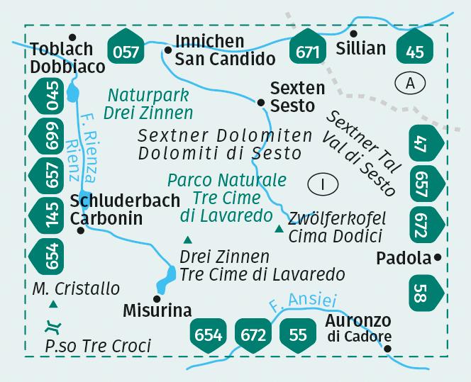 Beispielinhalt (Bild) KOMPASS Wanderkarte 047 Naturpark Drei Zinnen, Parco Naturale Tre Cime di Lavaredo 1:25.000