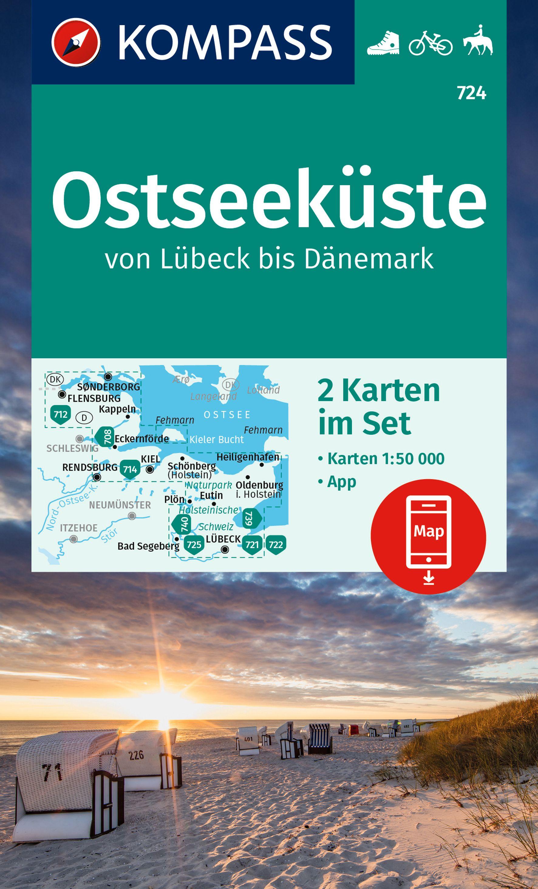 Vorderes Coverbild KOMPASS Wanderkarten-Set 724 Ostseeküste von Lübeck bis Dänemark (2 Karten) 1:50.000