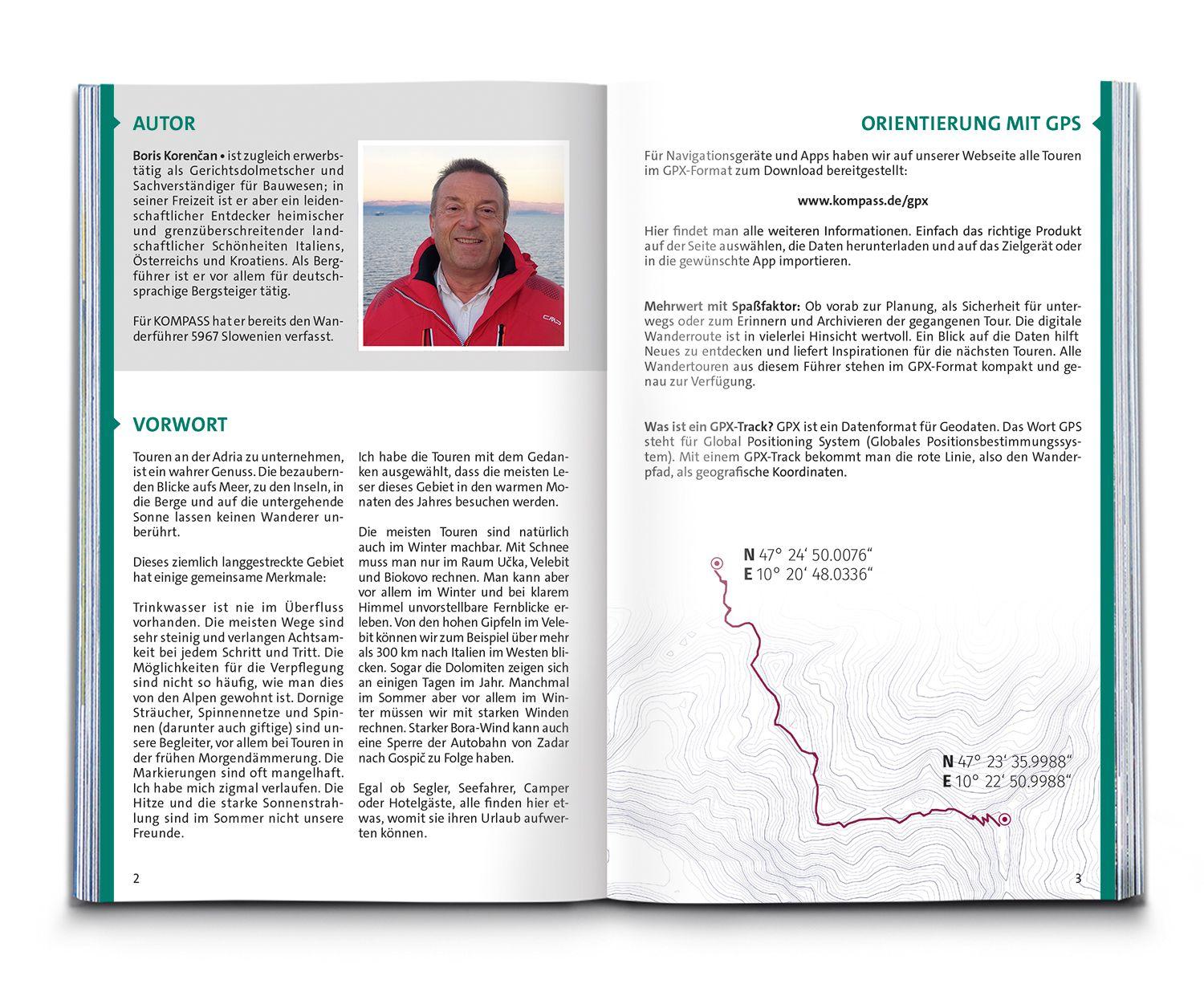 Beispielinhalt (Bild) KOMPASS Wanderführer Dalmatien mit Inseln, Velebit-Gebirge und Plitvicer Seen, 55 Touren mit Extra-Tourenkarte