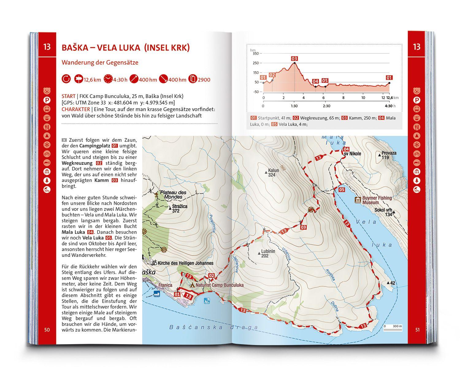 Beispielinhalt (Bild) KOMPASS Wanderführer Dalmatien mit Inseln, Velebit-Gebirge und Plitvicer Seen, 55 Touren mit Extra-Tourenkarte