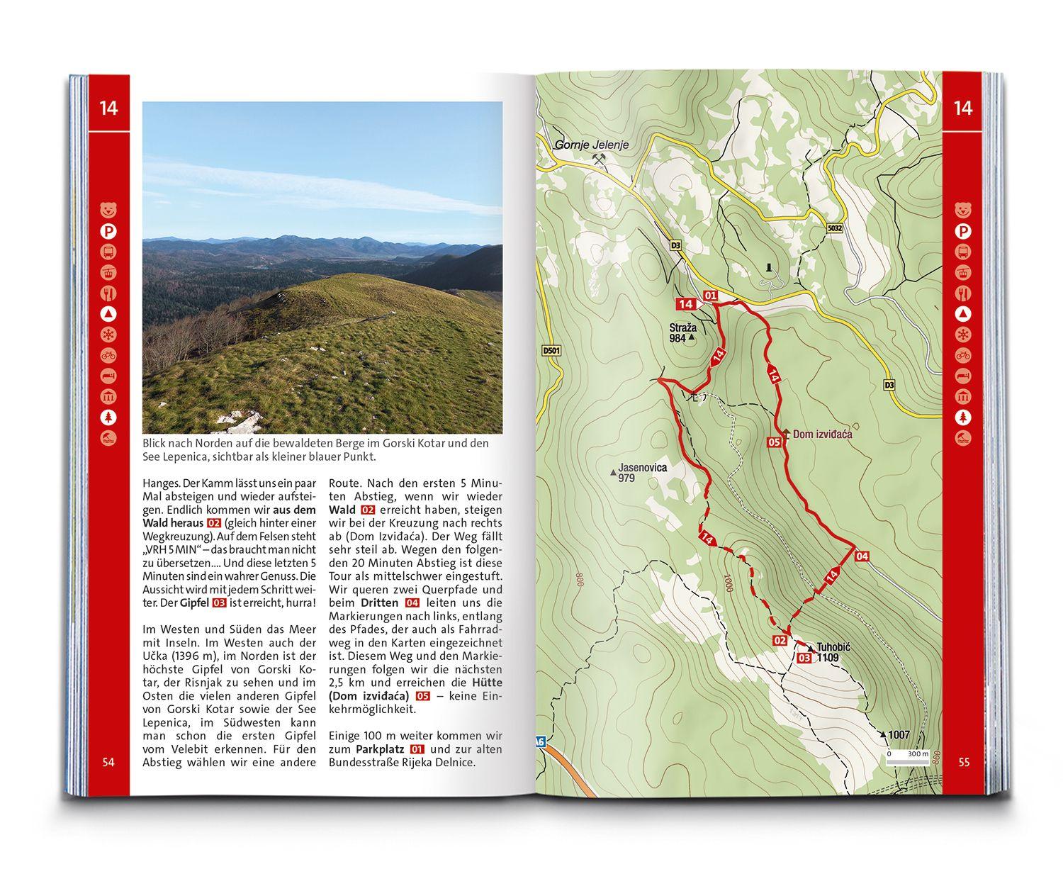 Beispielinhalt (Bild) KOMPASS Wanderführer Dalmatien mit Inseln, Velebit-Gebirge und Plitvicer Seen, 55 Touren mit Extra-Tourenkarte