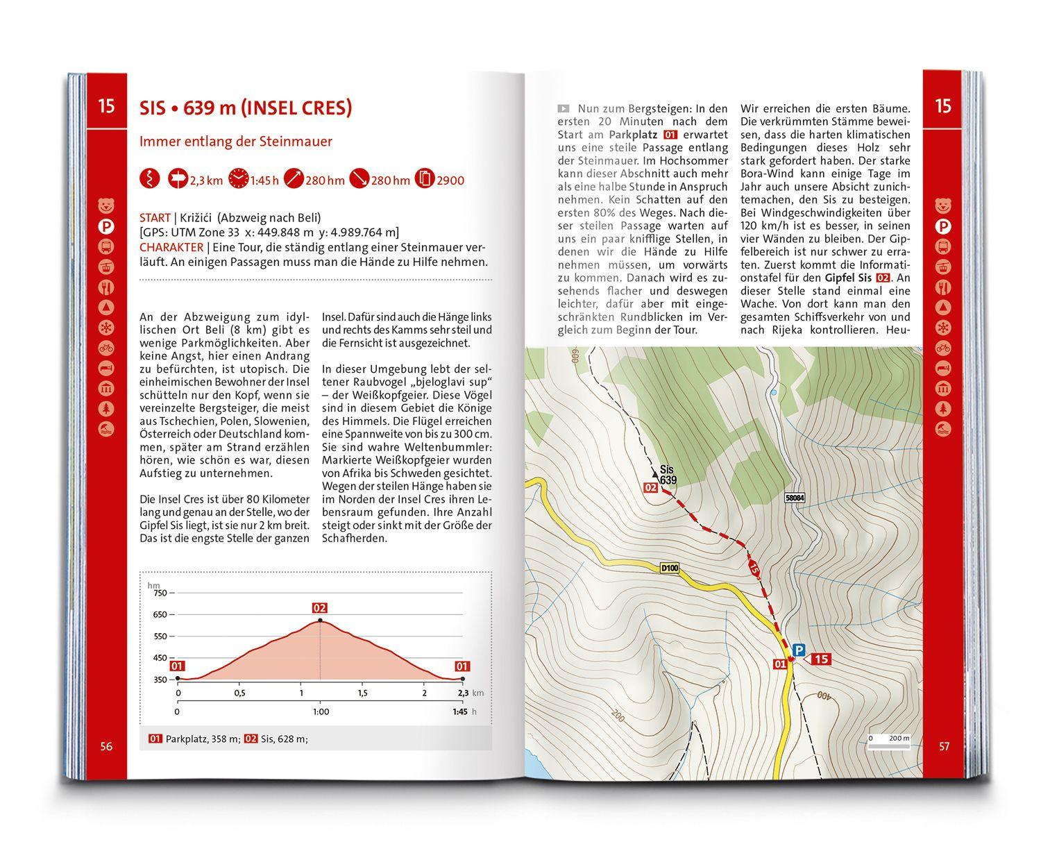 Beispielinhalt (Bild) KOMPASS Wanderführer Dalmatien mit Inseln, Velebit-Gebirge und Plitvicer Seen, 55 Touren mit Extra-Tourenkarte