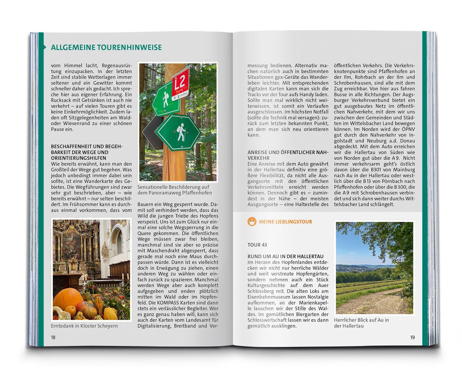 Beispielinhalt (Bild) KOMPASS Wanderführer Hallertau, Donaumoos, Spargelland, Hopfenland, 55 Touren mit Extra-Tourenkarte