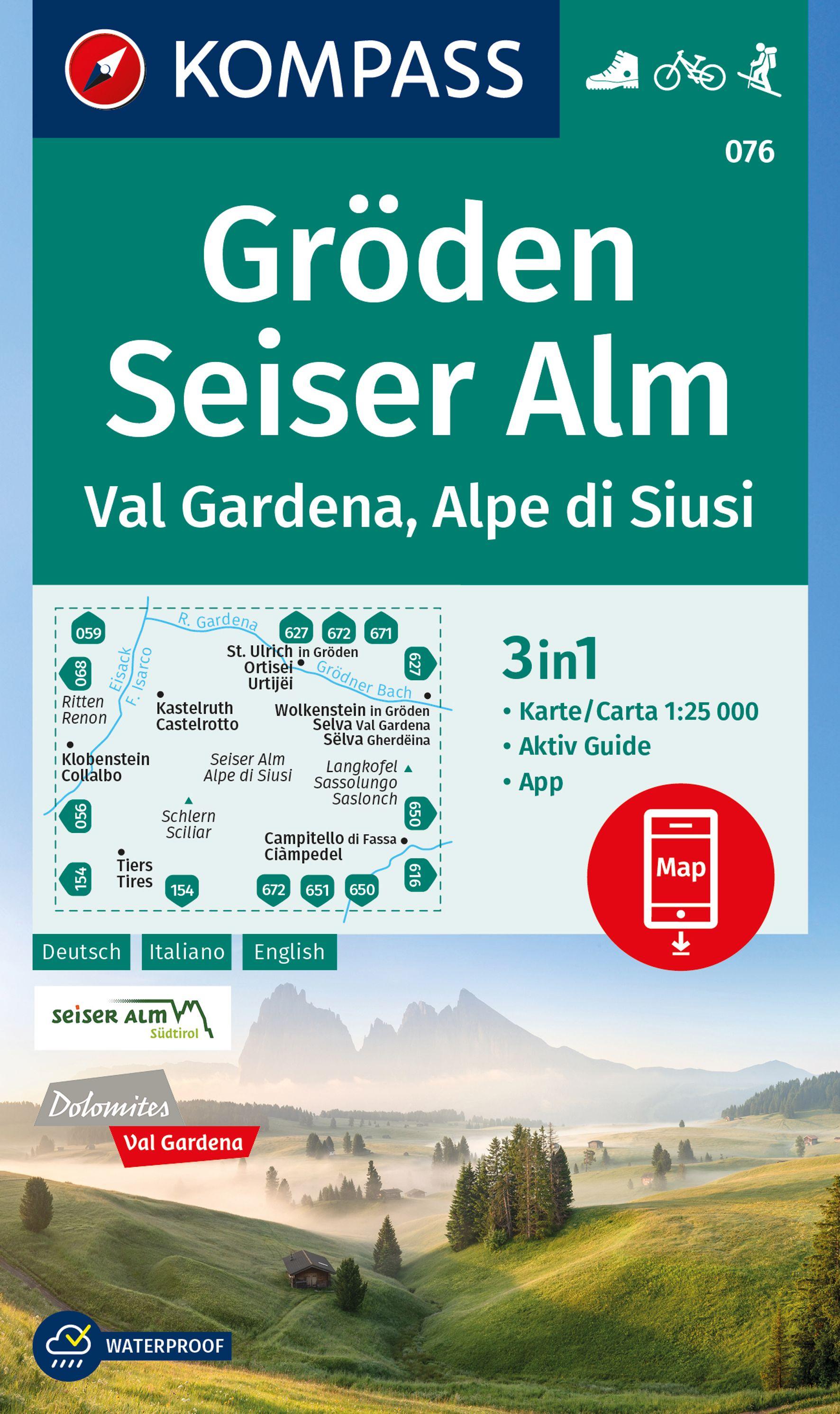 Vorderes Coverbild KOMPASS Wanderkarte 076 Gröden, Seiser Alm / Val Gardena, Alpe di Siusi 1:25.000