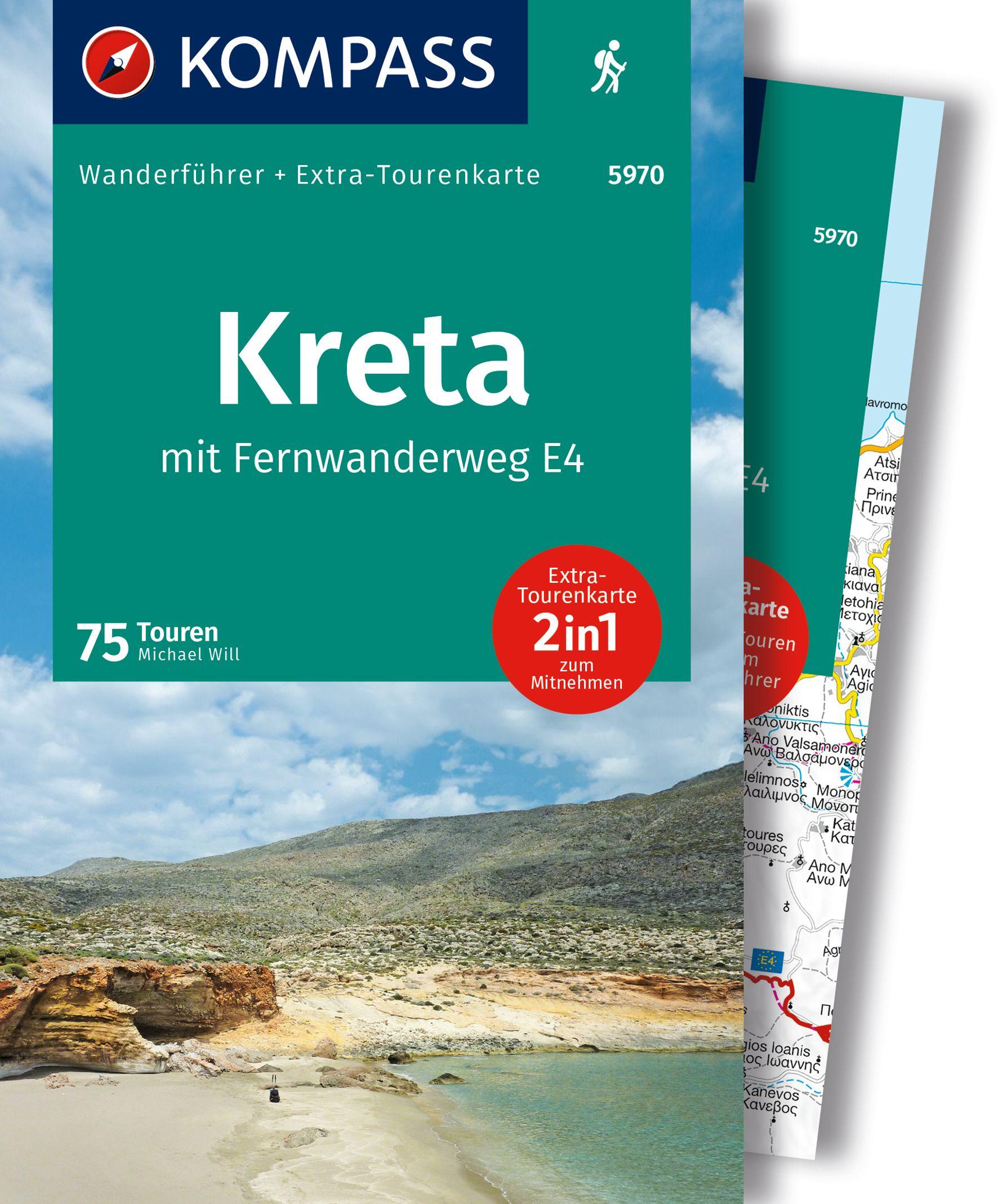 Vorderes Coverbild KOMPASS Wanderführer Kreta mit Weitwanderweg E4, 75 Touren mit Extra-Tourenkarte