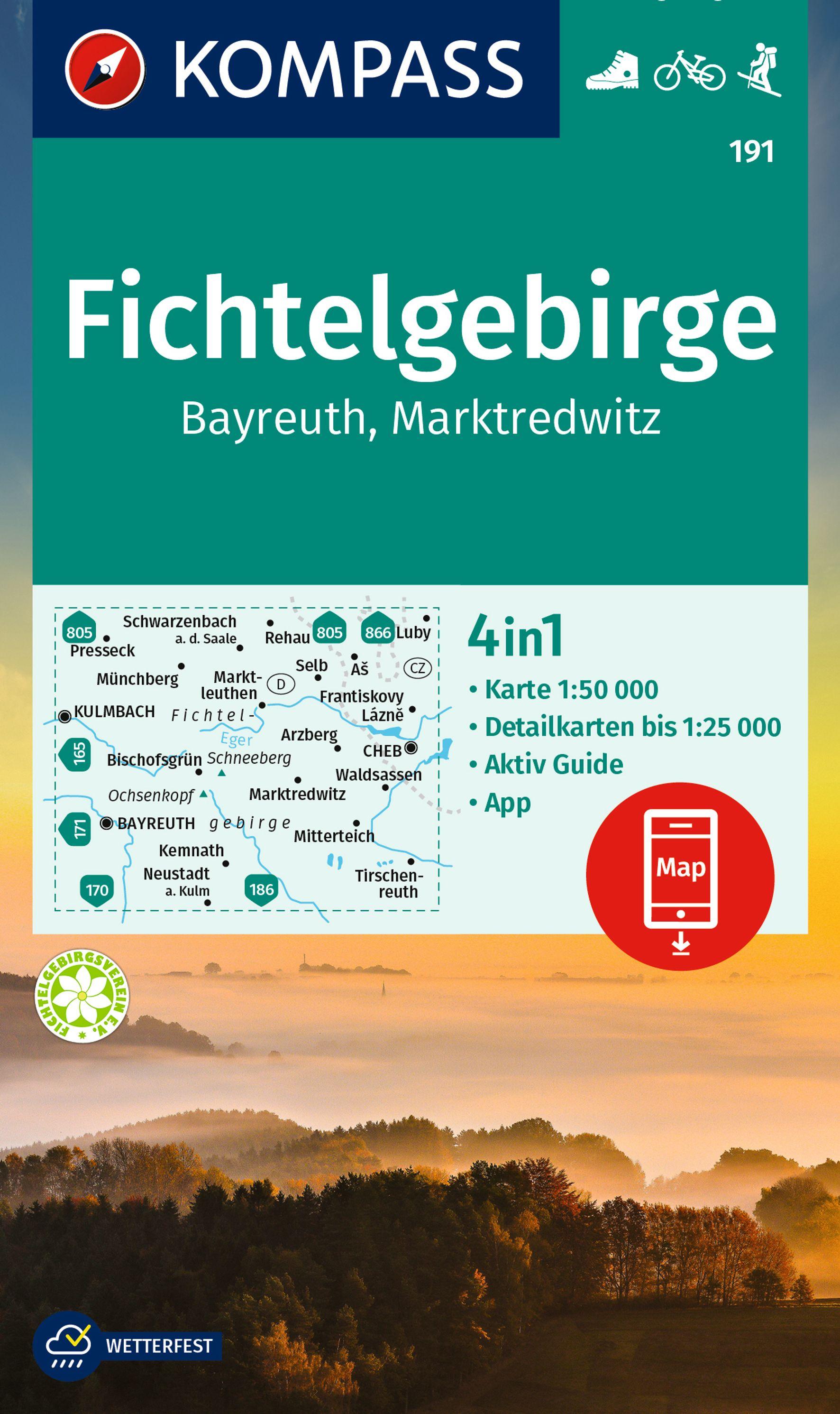 Vorderes Coverbild KOMPASS Wanderkarte 191 Fichtelgebirge, Bayreuth, Marktredwitz 1:50.000