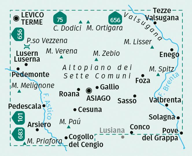 Beispielinhalt (Bild) KOMPASS Wanderkarte 658 Altopiano dei Sette Comuni, Asiago - Ortigara 1:25.000