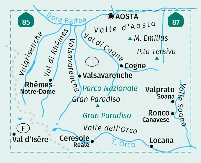 Beispielinhalt (Bild) KOMPASS Wanderkarte 86 Parco Nazionale Gran Paradiso, Valle d'Aosta, Valle dell'Orco 1:50.000