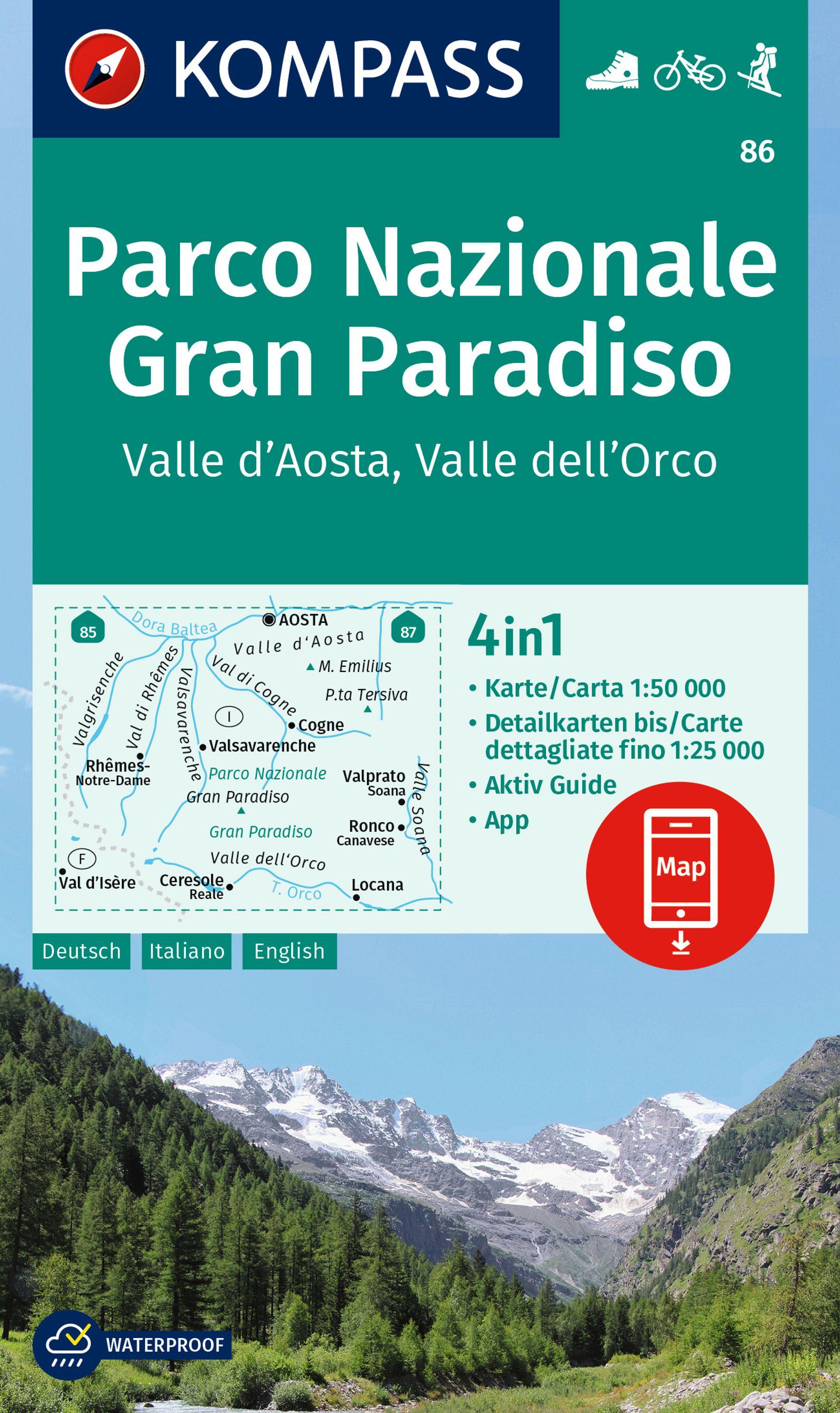 Vorderes Coverbild KOMPASS Wanderkarte 86 Parco Nazionale Gran Paradiso, Valle d'Aosta, Valle dell'Orco 1:50.000