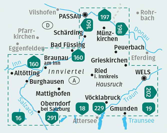 Beispielinhalt (Bild) KOMPASS Wanderkarten-Set 201 Innviertel, Hausruck (2 Karten) 1:50.000