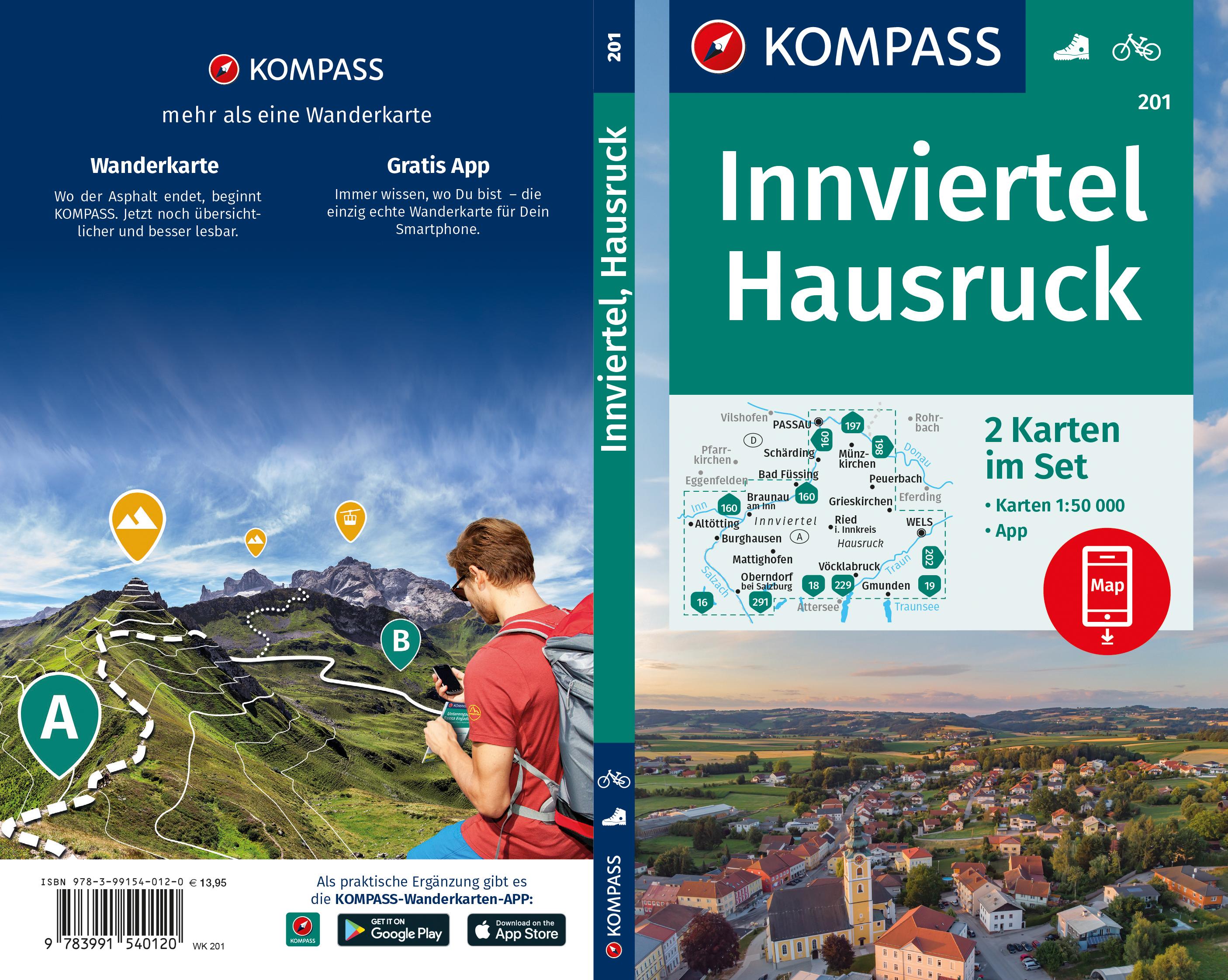 Rückseitencover KOMPASS Wanderkarten-Set 201 Innviertel, Hausruck (2 Karten) 1:50.000